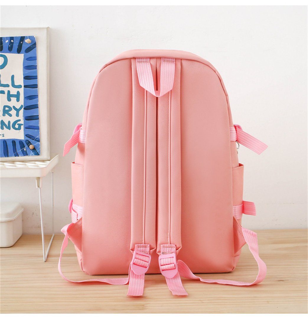 mit mit Rucksack-Set Handtasche, L.Ru Rucksack Federmäppchen, Rosa großem Schultaschen, Collegetasche Anhänger, Rucksack-Set, ästhetische Set süßes UG mit 5-teilig, Lunchtasche Geldbörse (Fünfteiliges Fassungsvermögen), Daypack