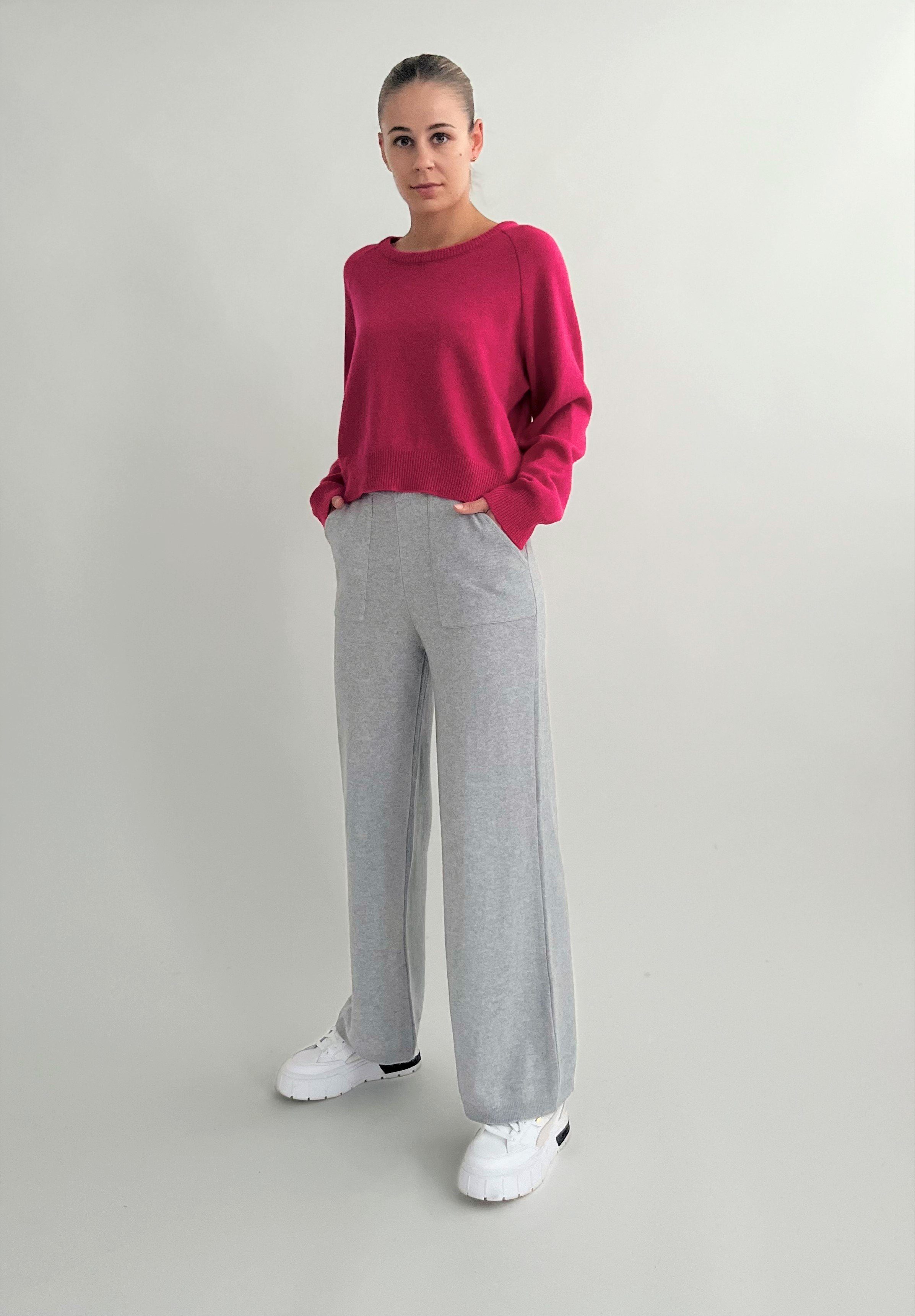 Merino kurze Cashmere aus pink modisch Mix Rundhalspullover Zuckerwatte Form