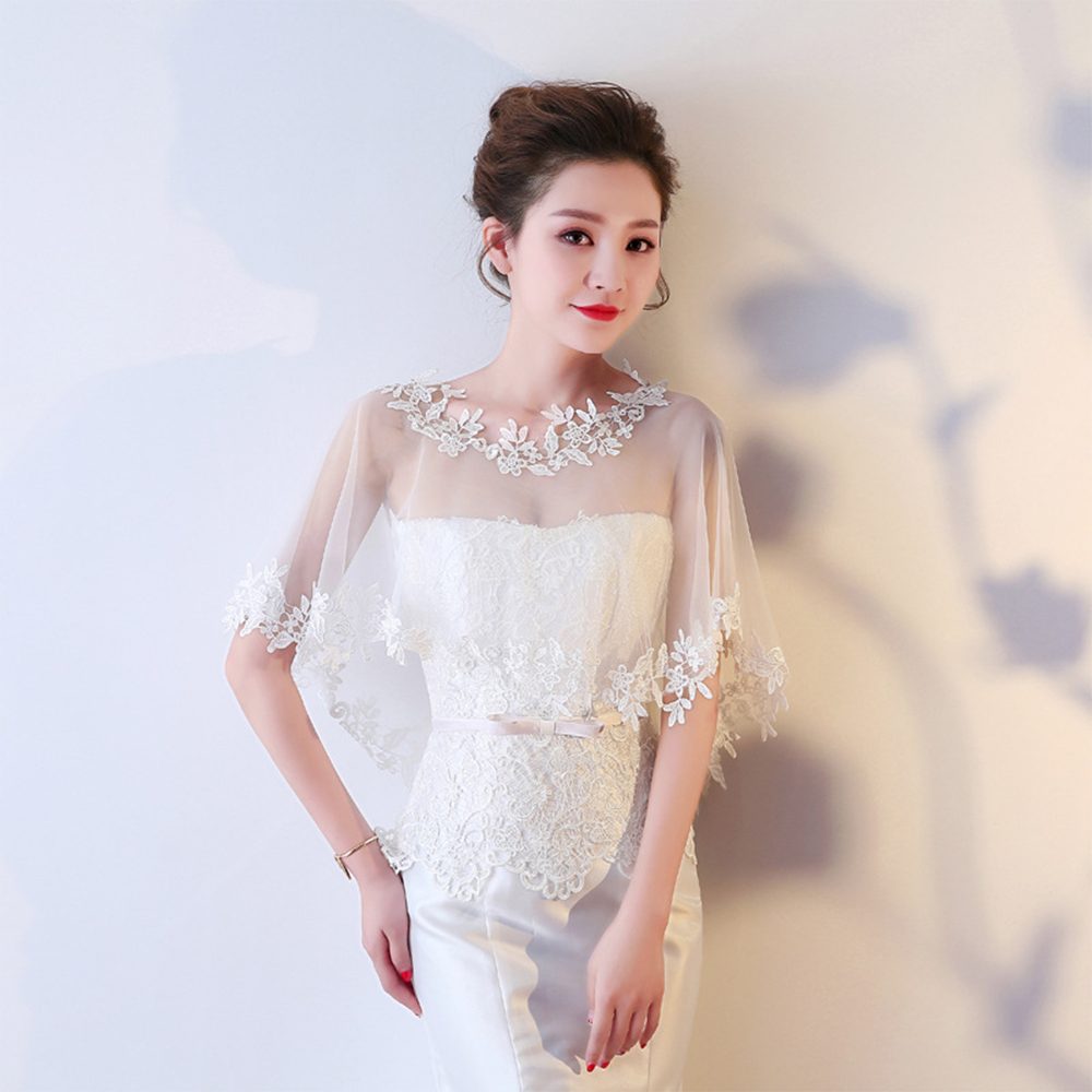 Zaewry Bolero Spitzen-Stola für Damen, transparenter Schal,Hochzeits-Cape elegante Schulterbedeckung für Hochzeit und Brautmode,Halblange Ärmel