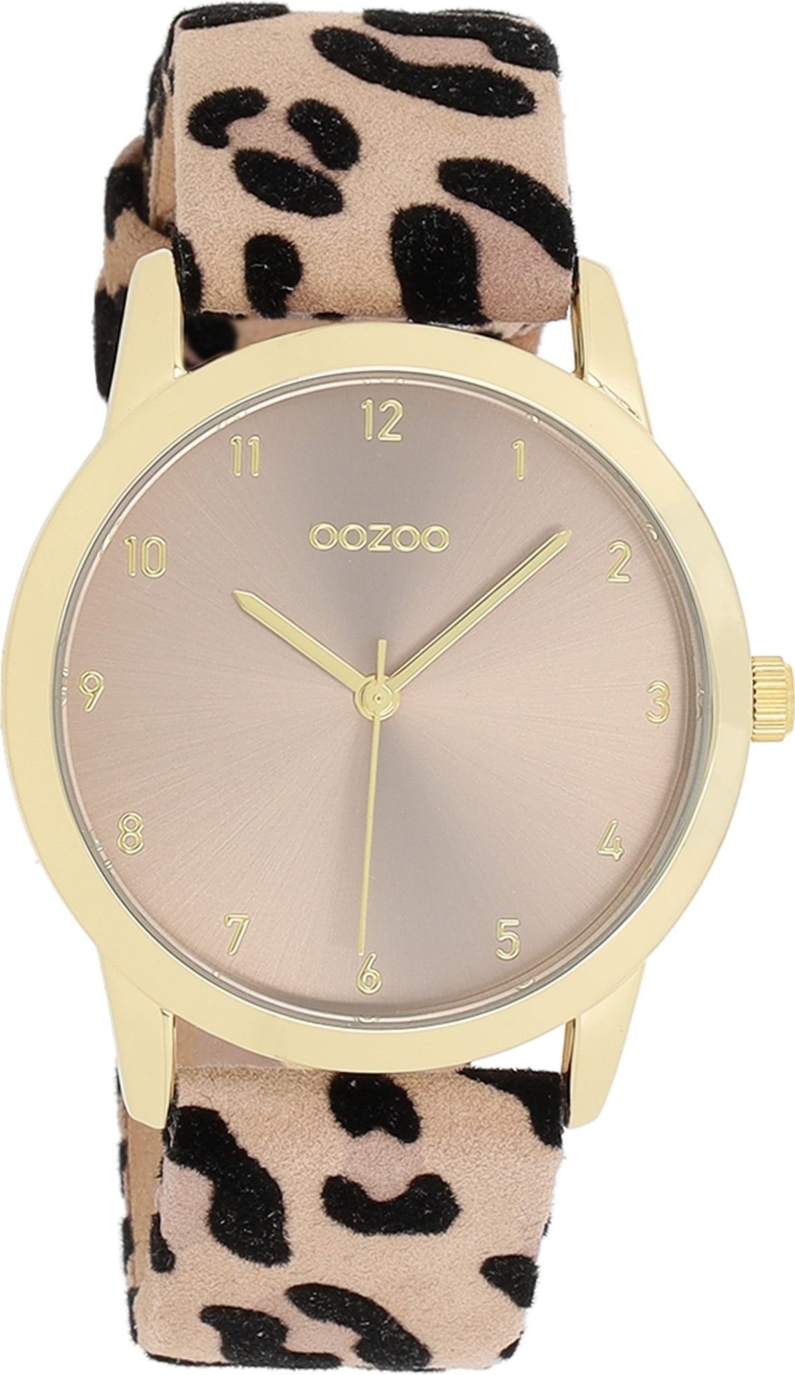 OOZOO Quarzuhr Oozoo Damen Armbanduhr beige schwarz, (Analoguhr), Damenuhr rund, mittel (ca. 38mm) Lederarmband, Casual-Style
