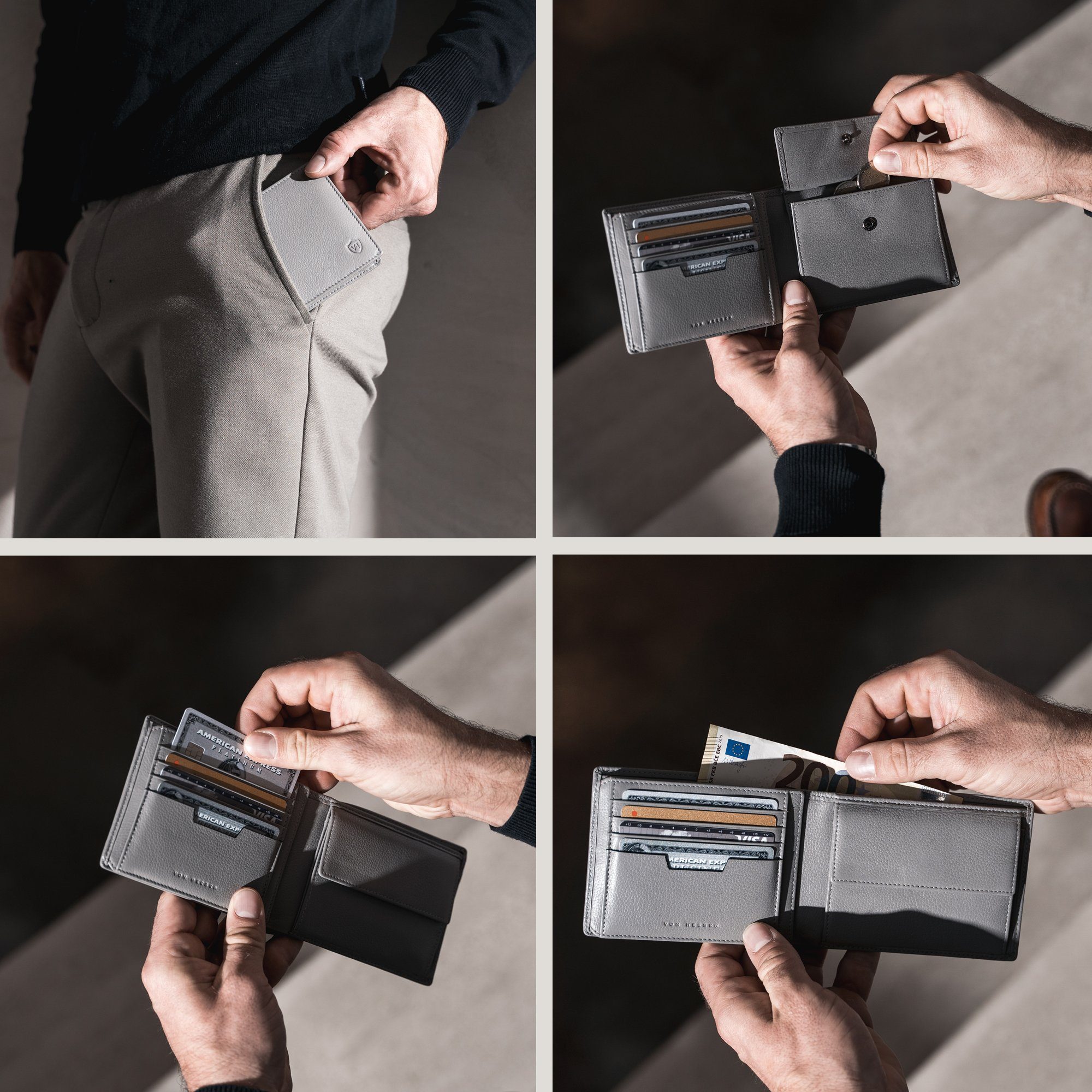 VON HEESEN Geldbörse & 13 Portemonnaie Kartenfächer, Geschenkbox mit Grau RFID-Schutz Geldbeutel inkl