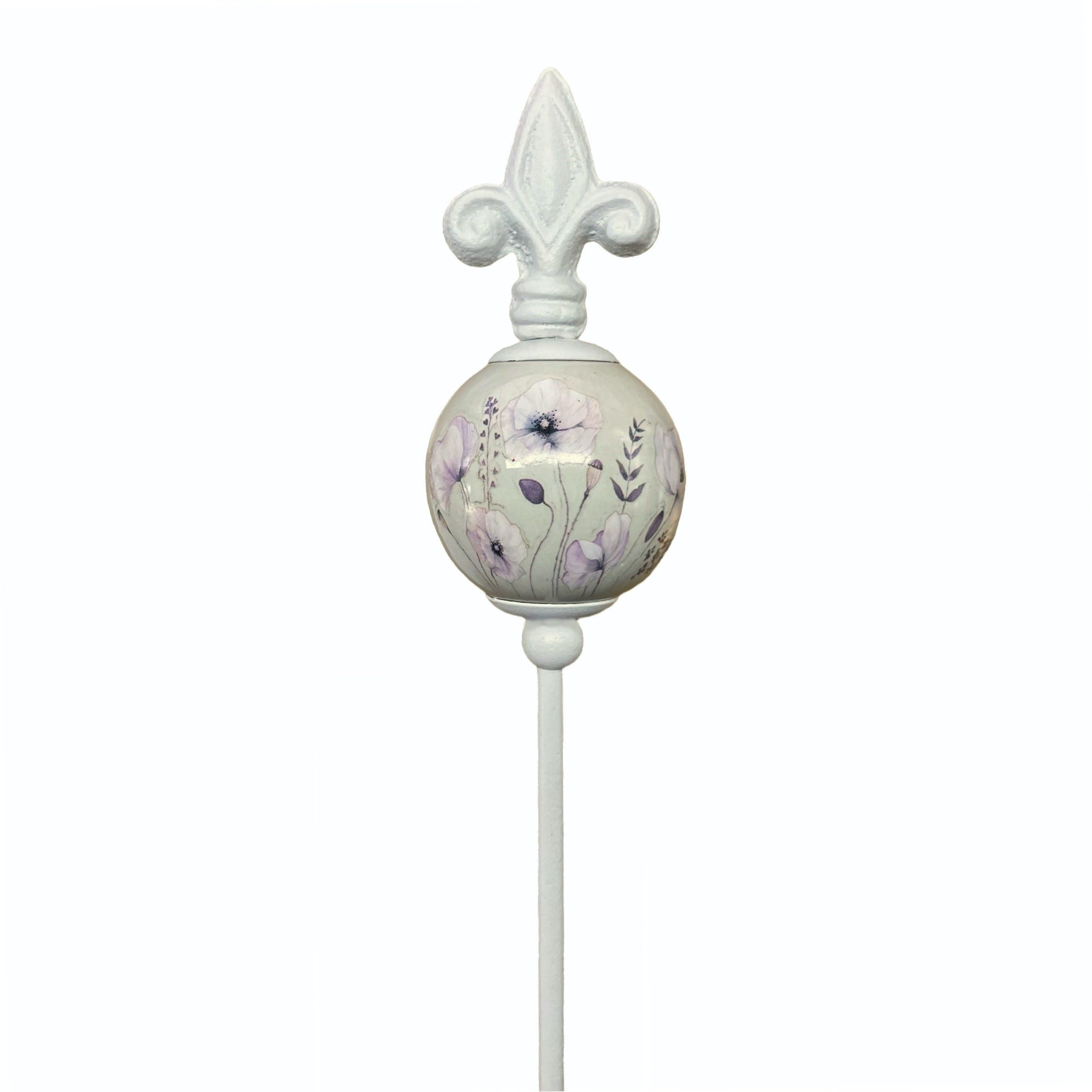 Dragimex Gartenstecker Metallstecker mit Blumenmuster 83cm Gartenstecker mit Keramik-Kugel