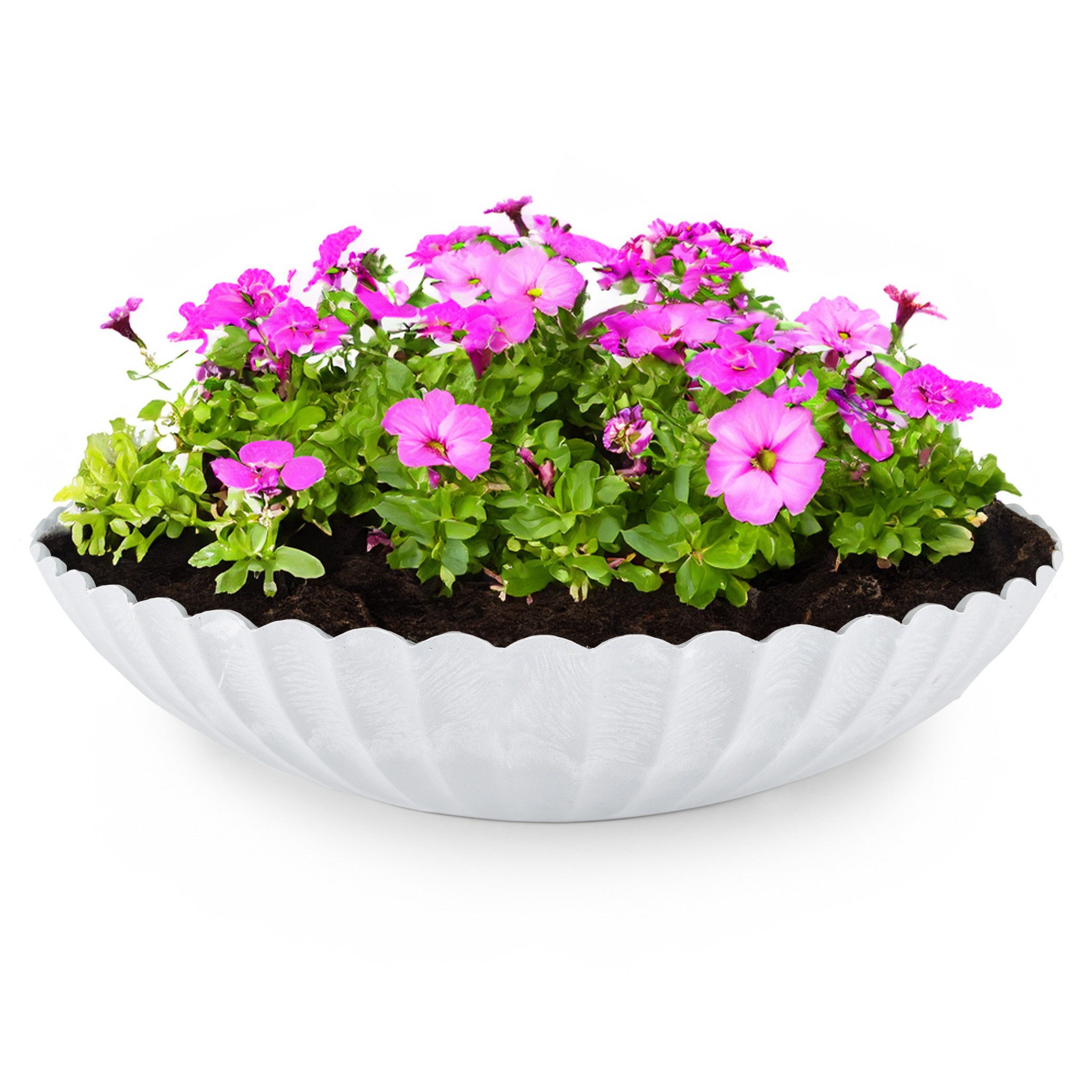 matches21 HOME & HOBBY Blumentopf Runde Pflanz-Schale gewellt für draussen grau marmoriert 28 cm (1 St), Wetterfeste Blumen-Schale als moderne Outdoor Gartendeko Grabschmuck