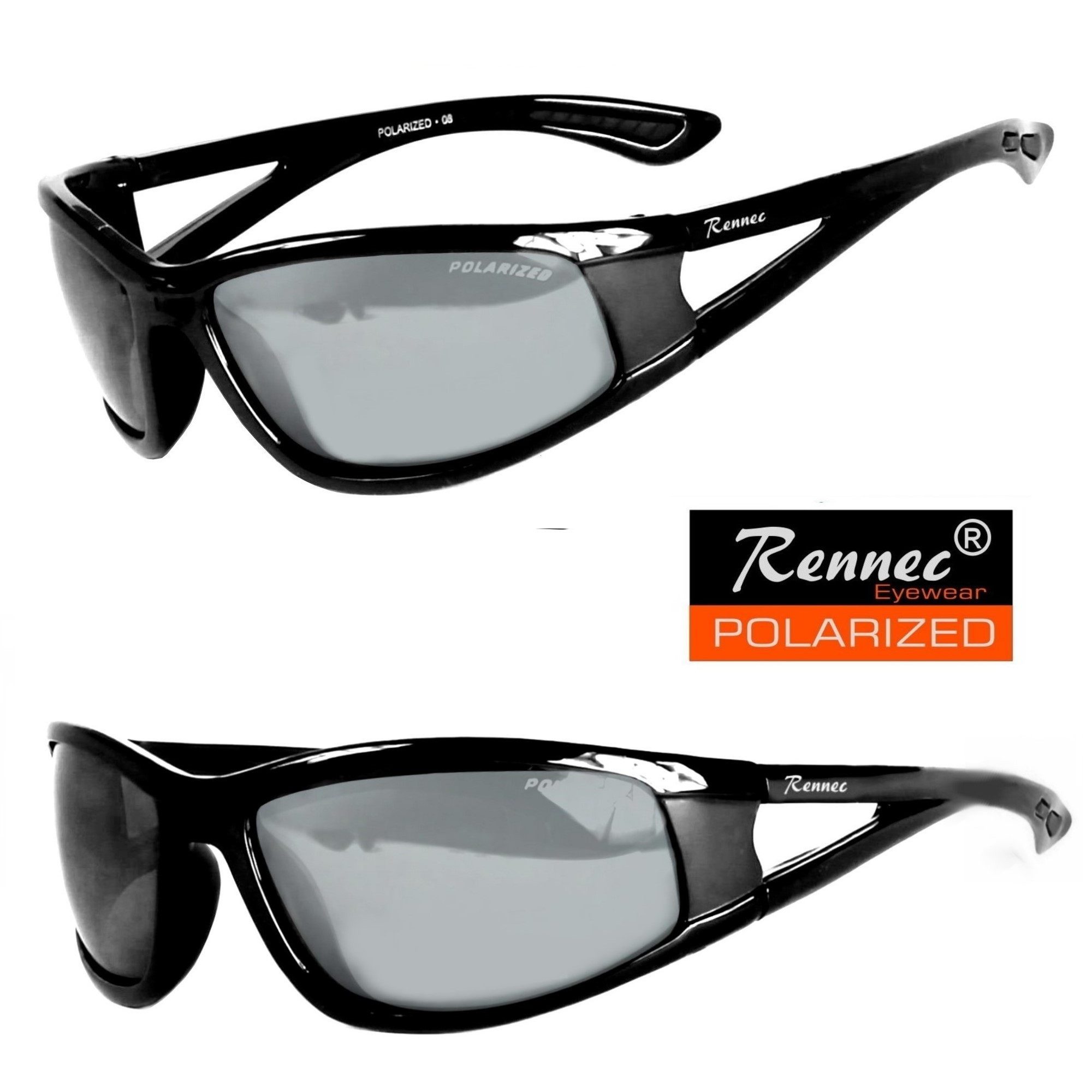 Rennec Sonnenbrille (Sportbrille Herren Angelbrille Polbrille Leichtgewicht mit Hardcase) Sport Sonnenbrille Polarisiert Schwarz Getönt oder Farbig Verspiegelt