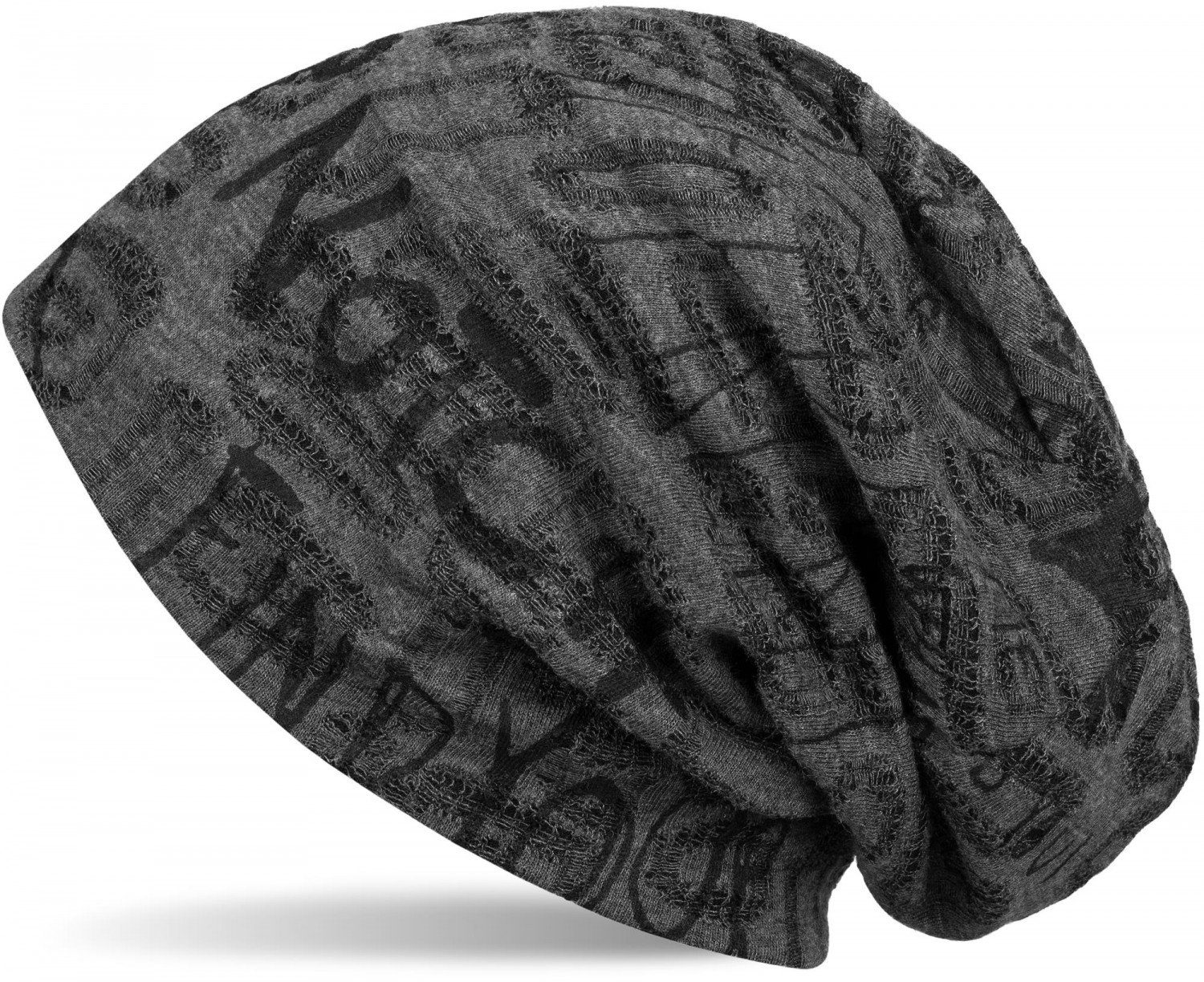 styleBREAKER Beanie (1-St) Beanie mit Schrift im Destroyed Vintage Design Dunkelgrau