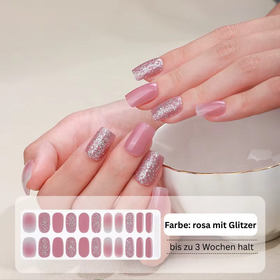 Rötting Design Kunstfingernägel 22 Gel Nails Strips Kunstnägel Nagelsticker Farbe: Rosa mit Glitzer, Saloon Qualität, Will be happy with NAILS for you LIFE, verändere Deine Nägel wann Du willst, Easy-to-use