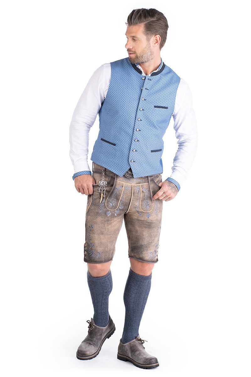 Trachtenlederhose Lederhose Herren kurz - GREDING - steingrau/denim