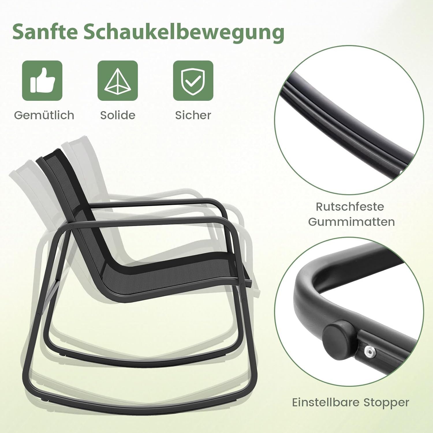 KOMFOTTEU Schaukelstuhl Gartenmöbel (Set, 3 St), aus Metall & Textilgewebe