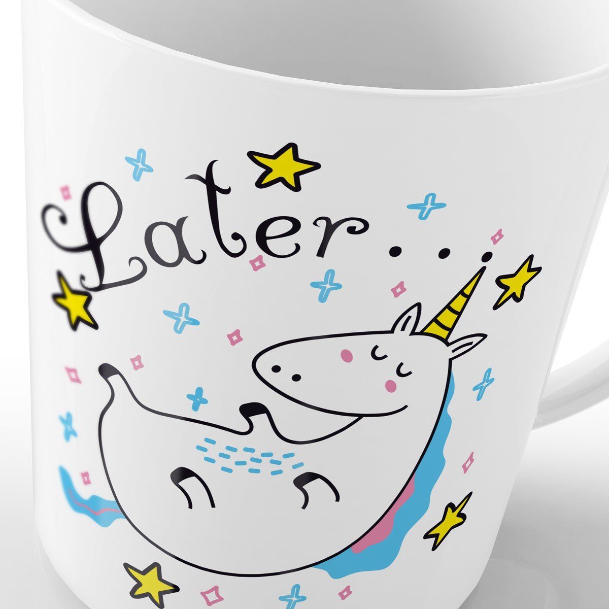 Kaffeebecher langschläfer verschlafen Tasse Sleepy glitzer Keramik, Unicorn style3 Later Tasse, Einhorn