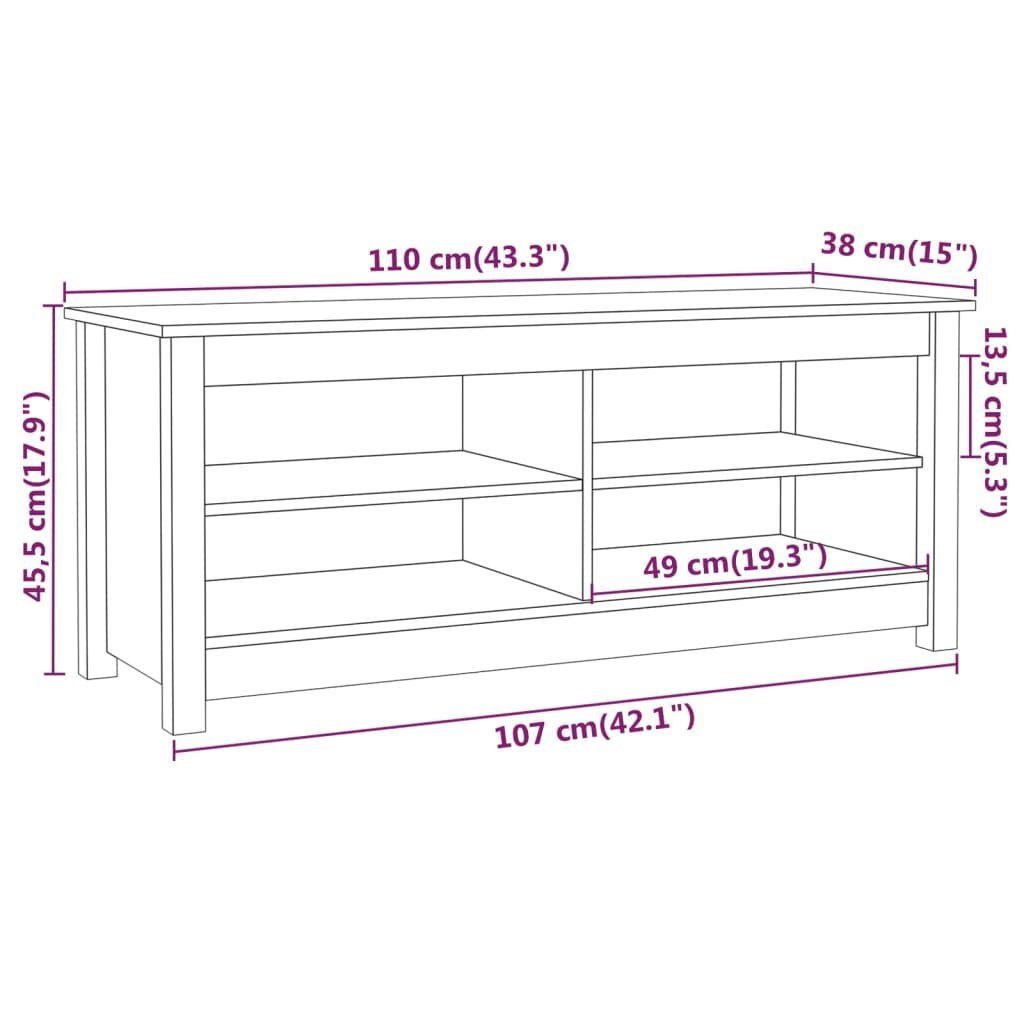 Schuhschrank Schwarz furnicato 110x38x45,5 cm Massivholz Schuhbank Kiefer