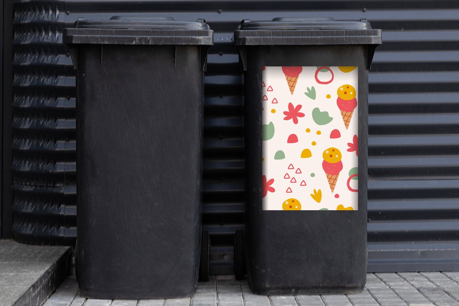 (1 MuchoWow Abfalbehälter Container, - Sommer Wandsticker - Mülleimer-aufkleber, Mülltonne, Sticker, St), Design Eiscreme