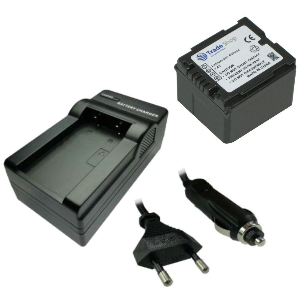 Trade-Shop 2in1 Set passend für Panasonic HDC SD100 SD200 SD300 SD600 Ladegerät + Kamera-Akku Li-Ion 950 mAh (7,4 V), Für 220V Steckdose und 12V/24V Kfz Zigarettenanzünder