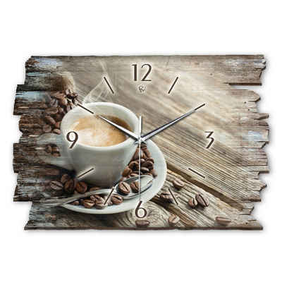 Kreative Feder Wanduhr Design-Wanduhr „Kaffee“ aus Holz im Shabby Style Design (ohne Ticken; flüsterleises Uhrwerk; außergewöhnlich, modern)