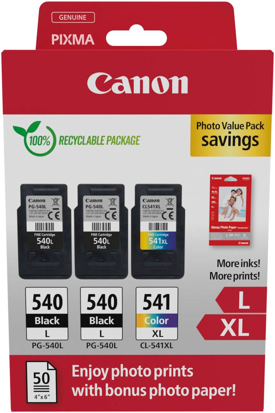 Canon PG-540L x2/CL-541XL Photo Value Pack Tintenpatrone (Packung, 3-tlg)