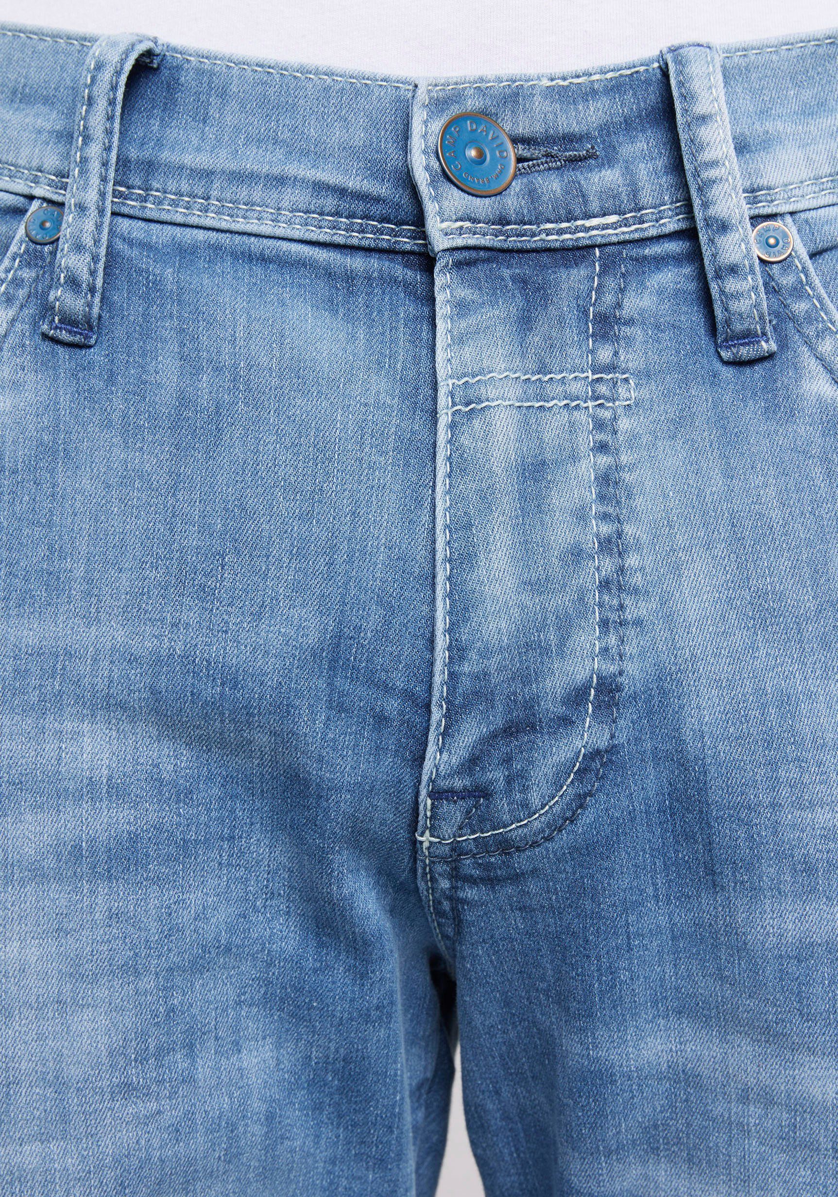 wash DAVID mit Nähten dünnen CAMP 5-Pocket-Jeans blue
