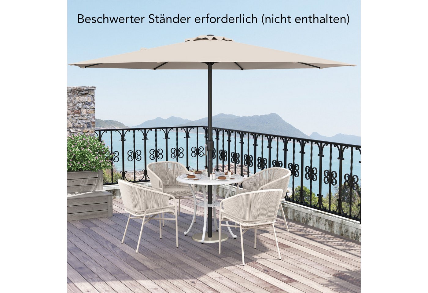 Thumbnail - KOMFOTTEU Sonnenschirm, Marktschirm Gartenschirm mit Kurbelgriff, 8 Rippen