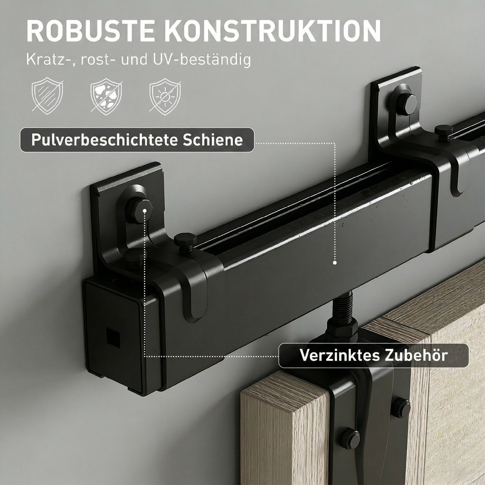HOMCOM Türbeschlag Schiebetürsystem Türschrauben-Set UV Schutz für Einzeltüren (Schiebetür Komplettset, 1 St., Schiebetür-Beschlagset aus Karbonstahl), 200 kg T – Bild 5 von 5