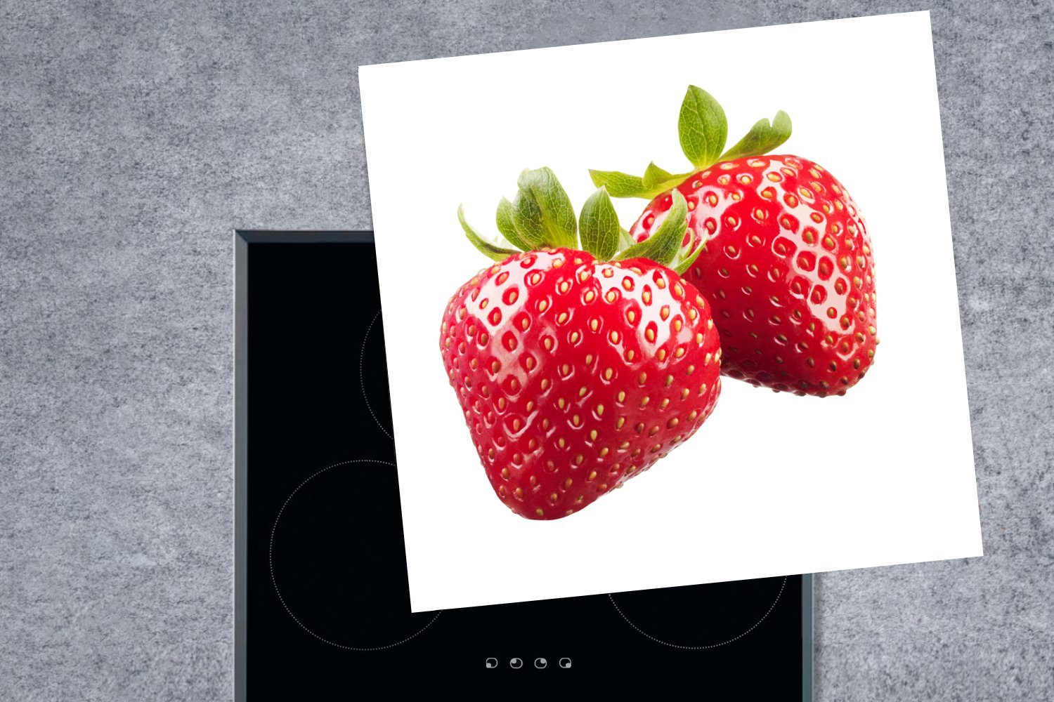Arbeitsplatte Erdbeere Ceranfeldabdeckung, Obst tlg), Weiß, Herdblende-/Abdeckplatte Vinyl, cm, 78x78 MuchoWow - - für küche (1