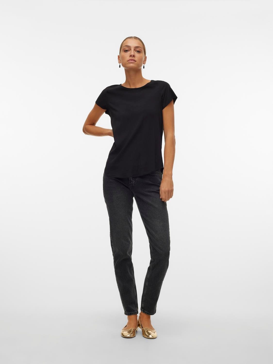 Vero Moda Blusenshirt VMBELLA SS TOP WVN GA NOOS Viskosemischung, abgerundeter Saum