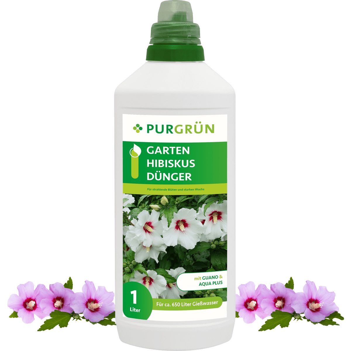 Blumendünger Purgrün Gartenhibiskus Dünger, NPK 8+8+6, Guano & Aqua Plus, 1L