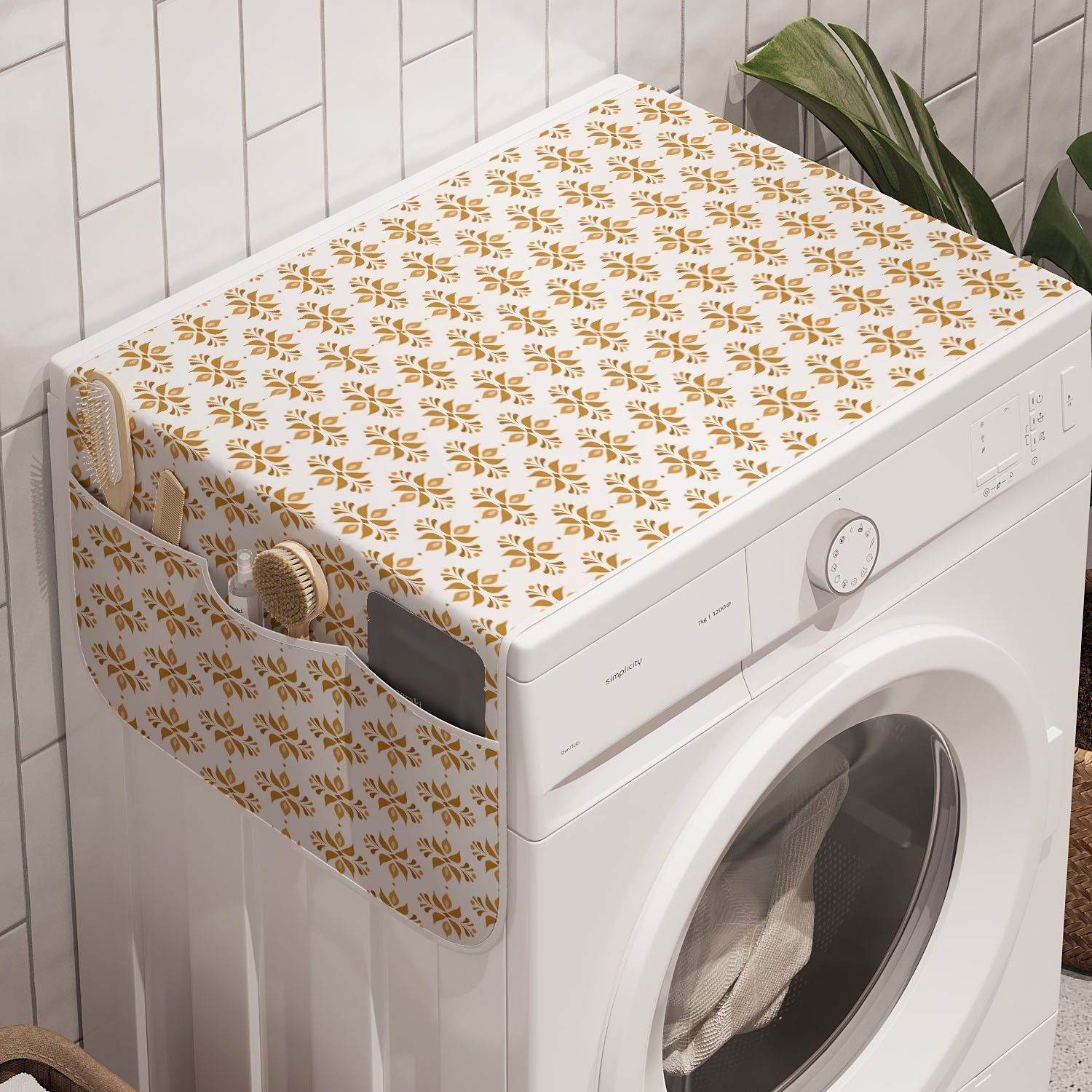 Abakuhaus Badorganizer Anti-Rutsch-Stoffabdeckung für Waschmaschine und Trockner, Blumen Damast-Art-Motiv