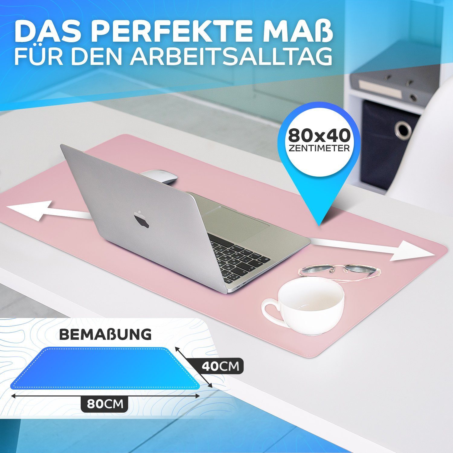 MAXLVL Gaming Mauspad Schreibtischunterlage - Mauspad mit Vernähte Kanten - abwaschbar (80x40 cm, Schreibtisch Unterlage für Büro), Tischunterlage Schreibtisch aus PU-Leder