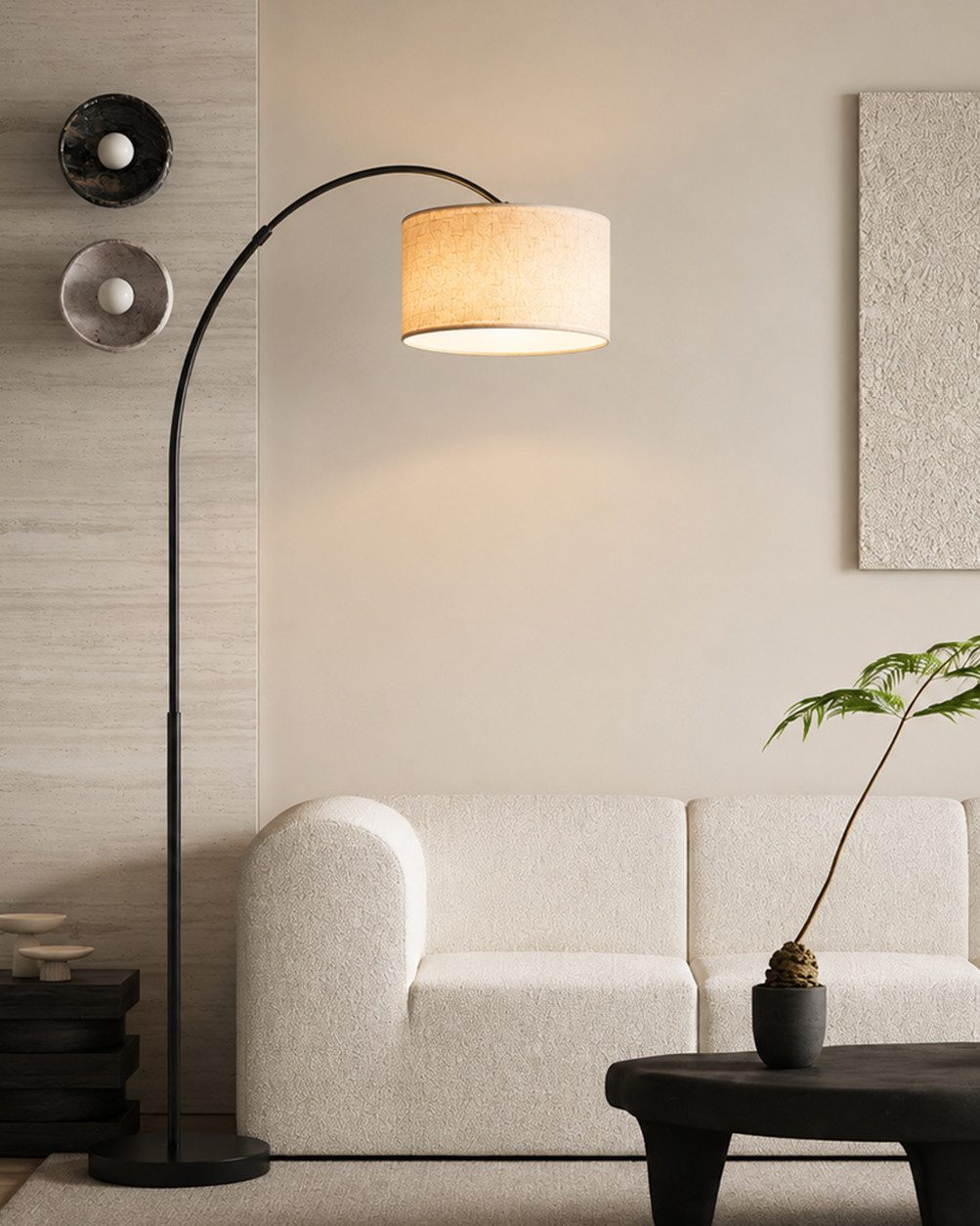 Fyrove Stehlampe Bogenleuchte,Moderne Stehlampe mit Textilschirm Stoff Ø 36cm, Bogenlampen, FuBschalter und Textilkabel, E27(Gluhbirne nicht enthalten) fur wohnzimmer Leselampe Schlafzimmer,Buro Arbeitslampe