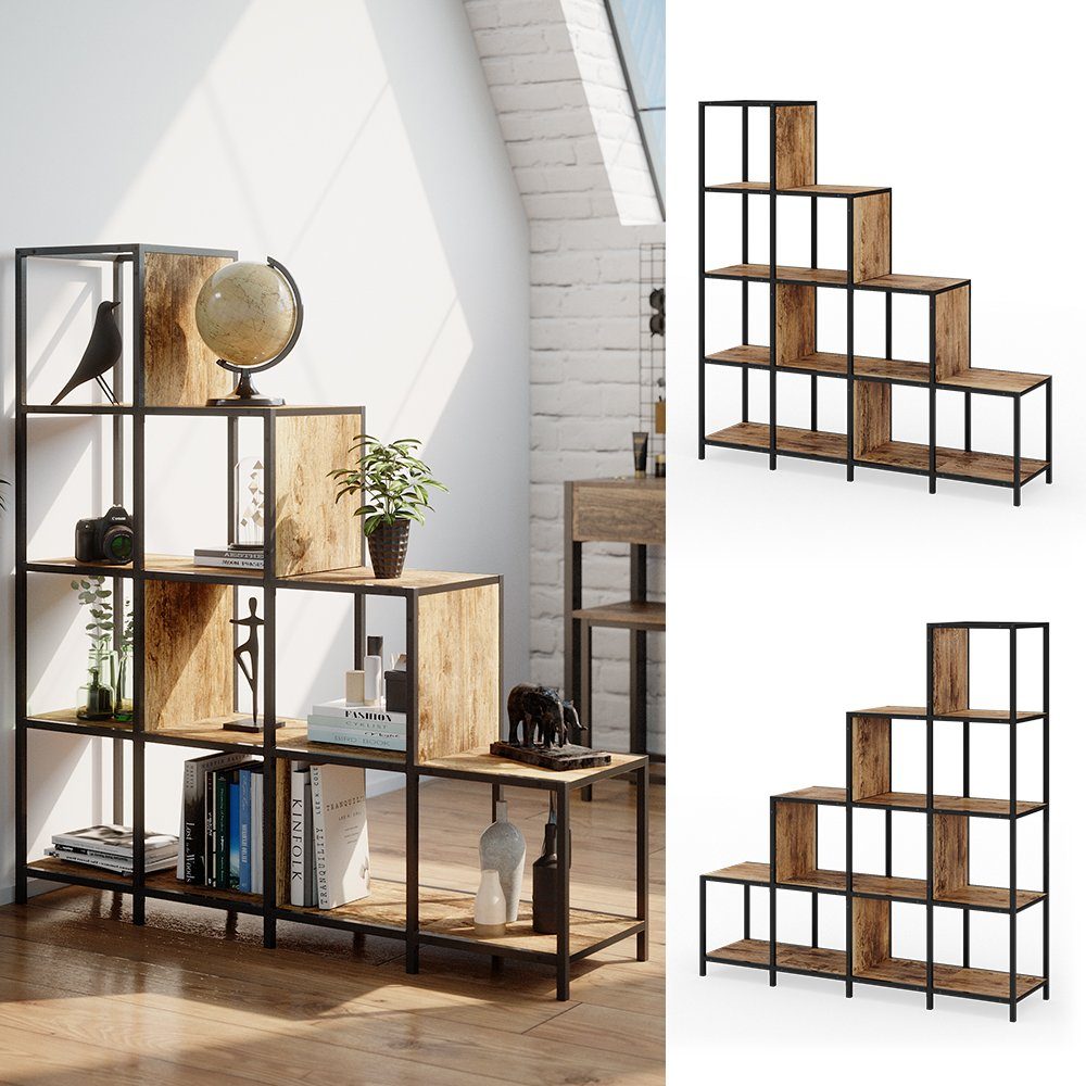 Vicco Raumteilerregal Fyrk, Eiche rustikal/Schwarz, 120 x 120 cm günstig online kaufen