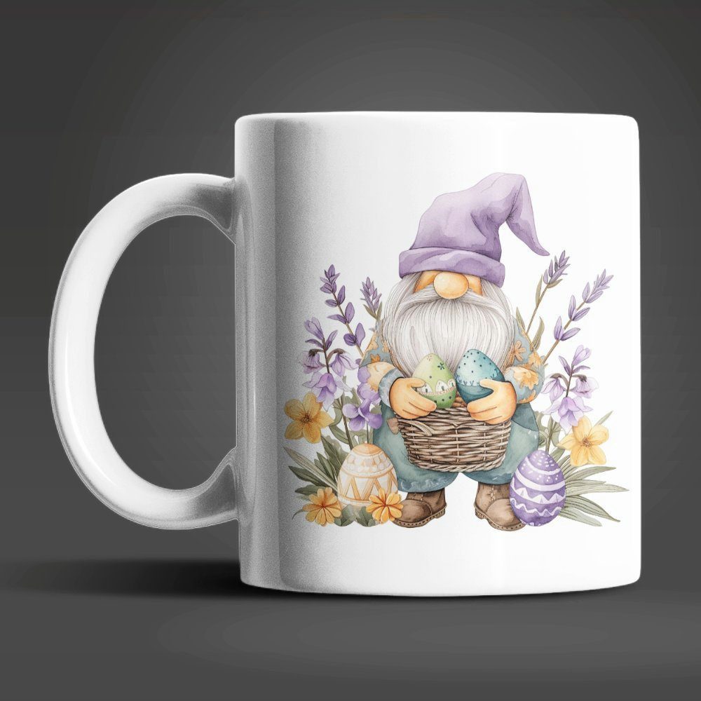 WS-Trend Tasse Lustige Gnom Kaffeetasse & Teetasse aus Keramik mit bunten Ostereiern, 4-tlg., Keramik, Geschenk