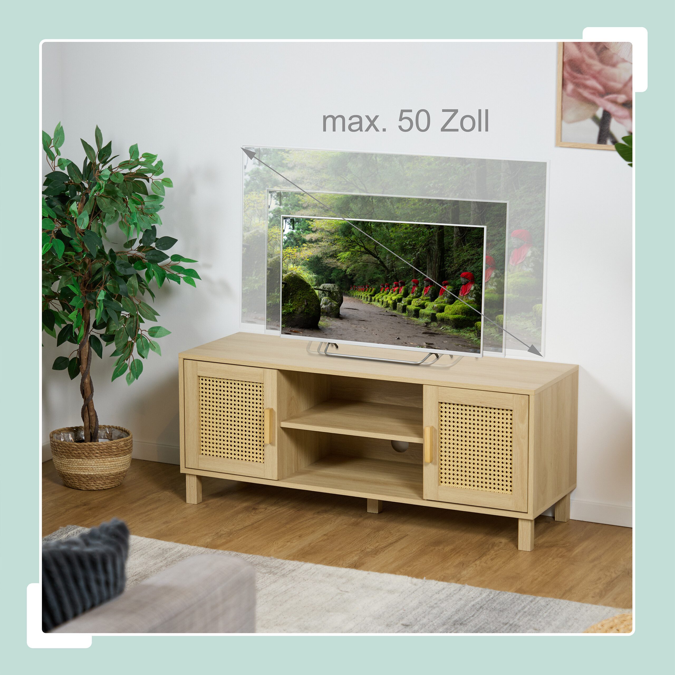 relaxdays TV-Board TV-Lowboard Rattan-Design