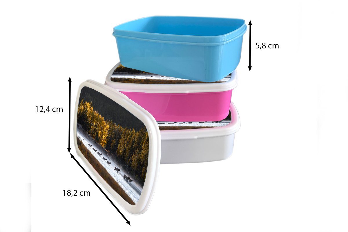 Erwachsene, Mädchen, Fluss, - Snackbox, Kunststoff Brotbox Lunchbox (2-tlg), Brotdose für Kunststoff, Hirsch Kinder, MuchoWow Wald rosa -