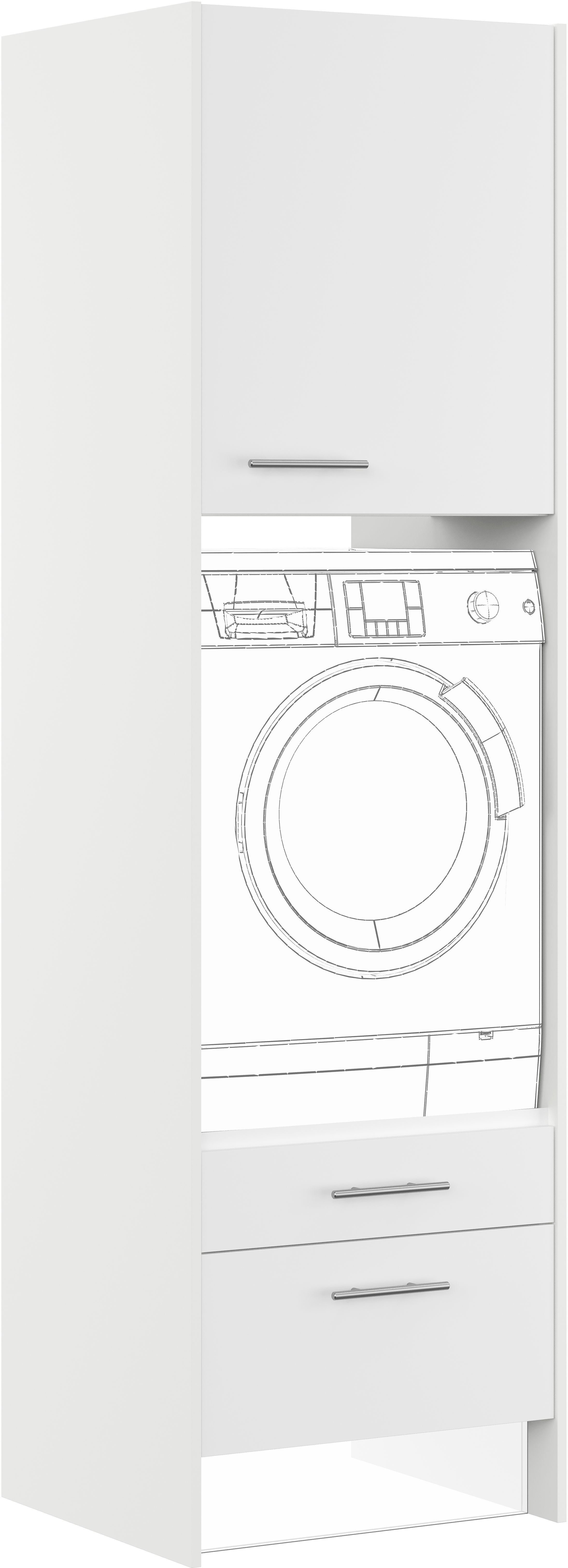 IMPULS KÜCHEN Waschmaschinenumbauschrank "Valencia", Breite/Höhe: 64/220,6 cm, mit Soft-Close mit Wangen, Schubka., Auszug, verstellb. Fachböden, Auflagen