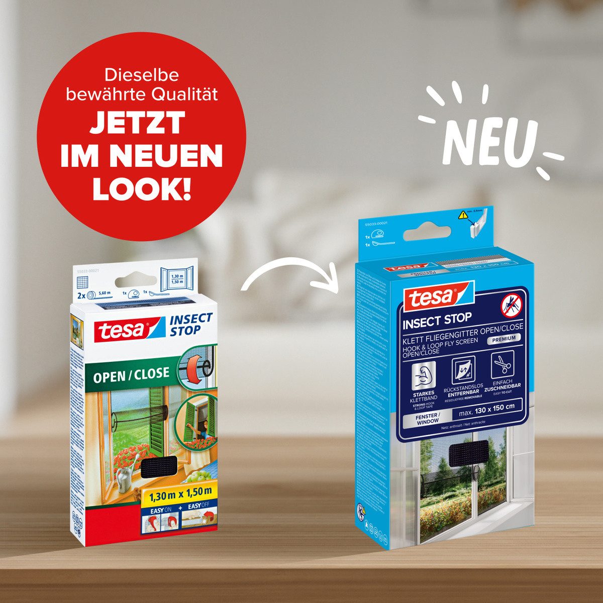 tesa Fliegengitter-Gewebe Open/Close Premium für Fenster, (Packung, 1-St., Fliegennetz, Klettband, Andrück und Schneidehilfe), Insektenschutz zum Öffnen und schließen - Mückenschutz ohne Bohren