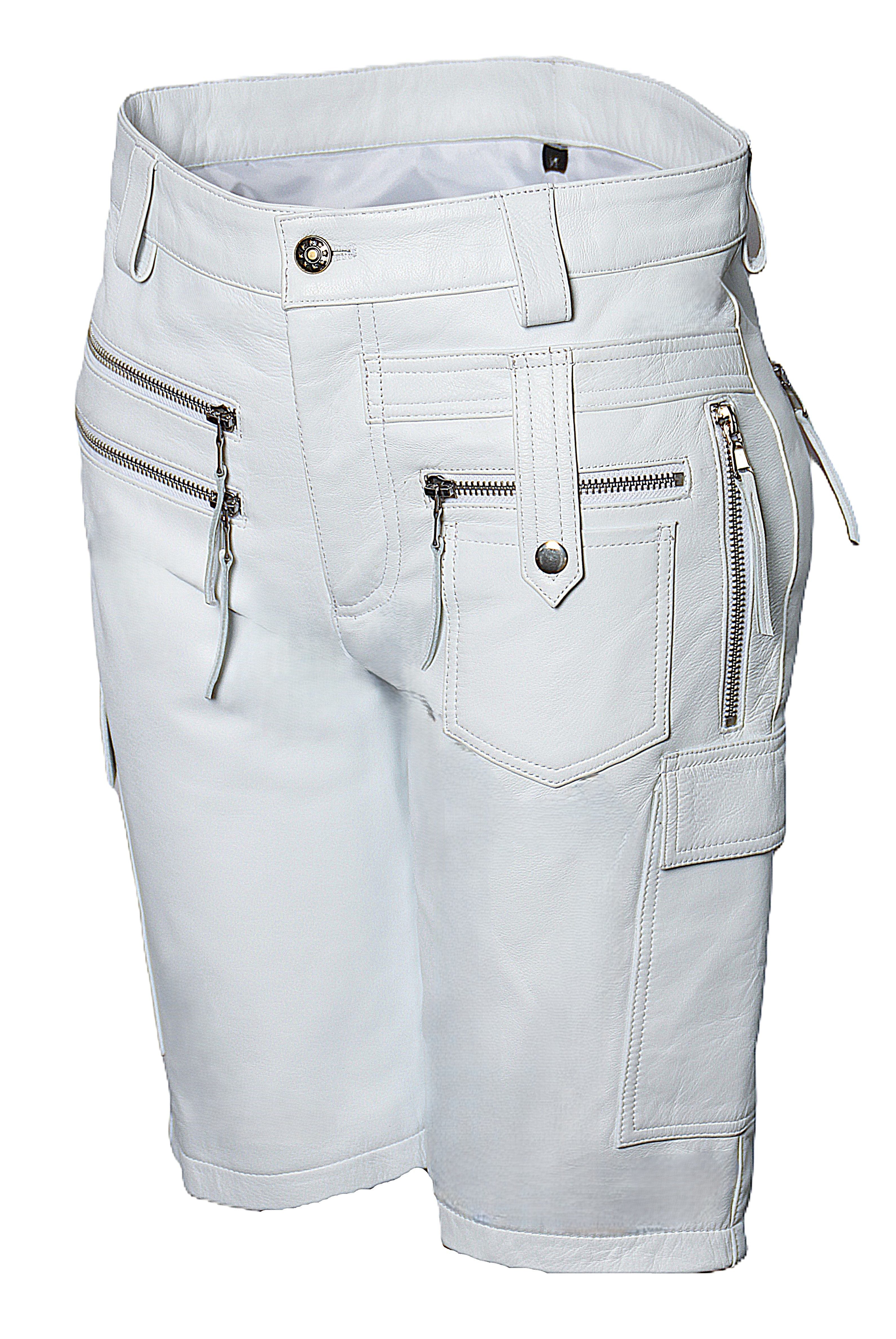 Be Noble Lederhose Casanova weiss Ledershorts mit vielen Cargotaschen und Reißverschlüssen in weiß