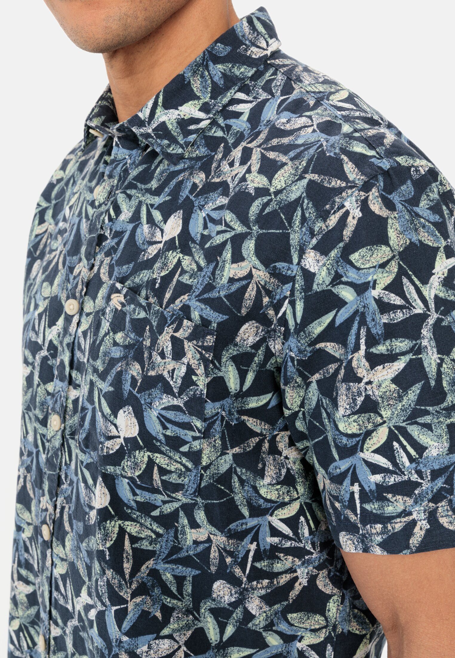 camel active Kurzarmhemd mit Allover-Print Kurzarm Kentkragen