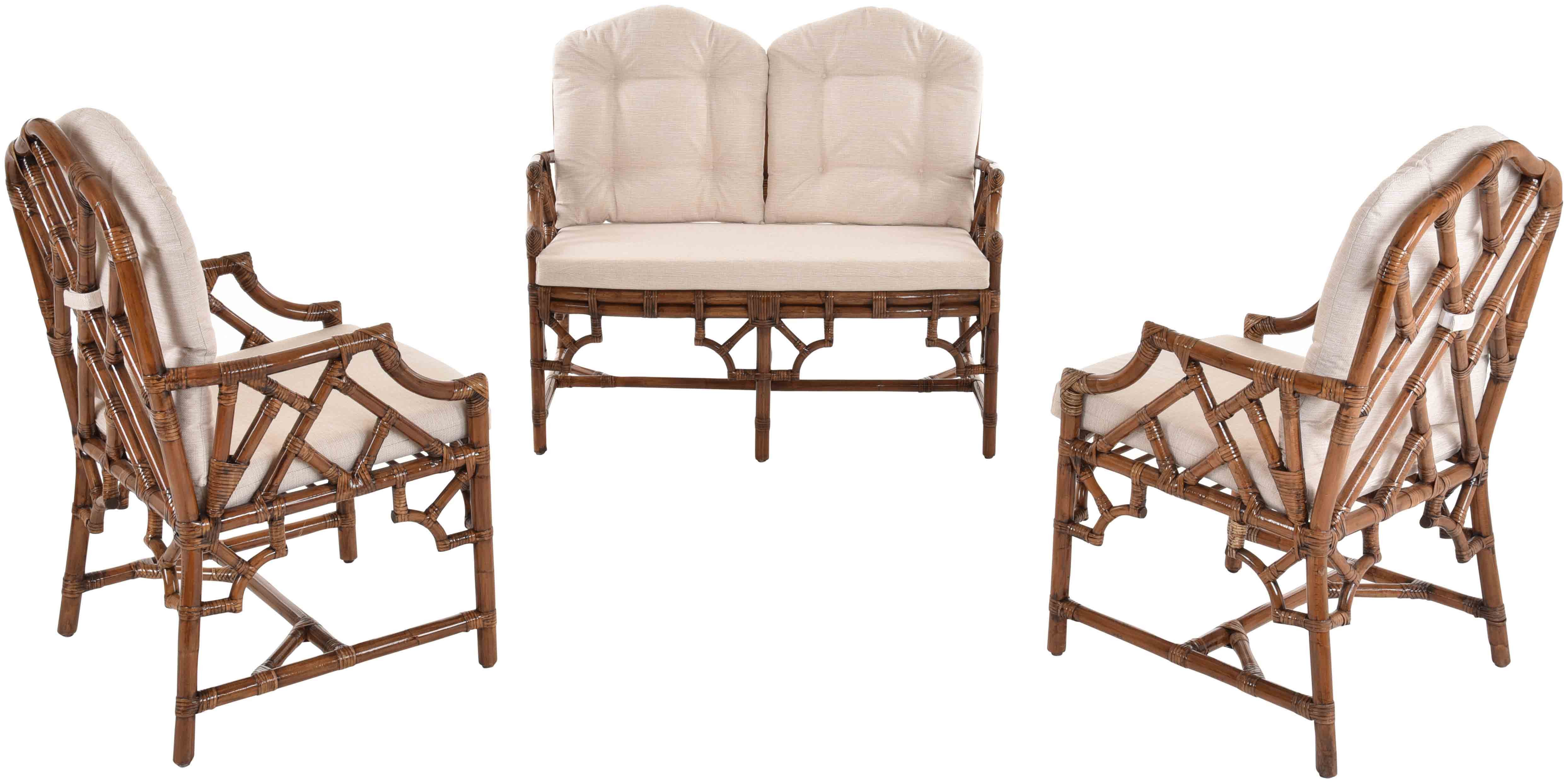 Krines Home Sitzgruppe Set/3 Wintergarten Rattangruppe Remi Wintergartenset Rattanmöbel Set, (3-tlg., 2x Sessel, 1x Zweisitzersofa), 3-teilig