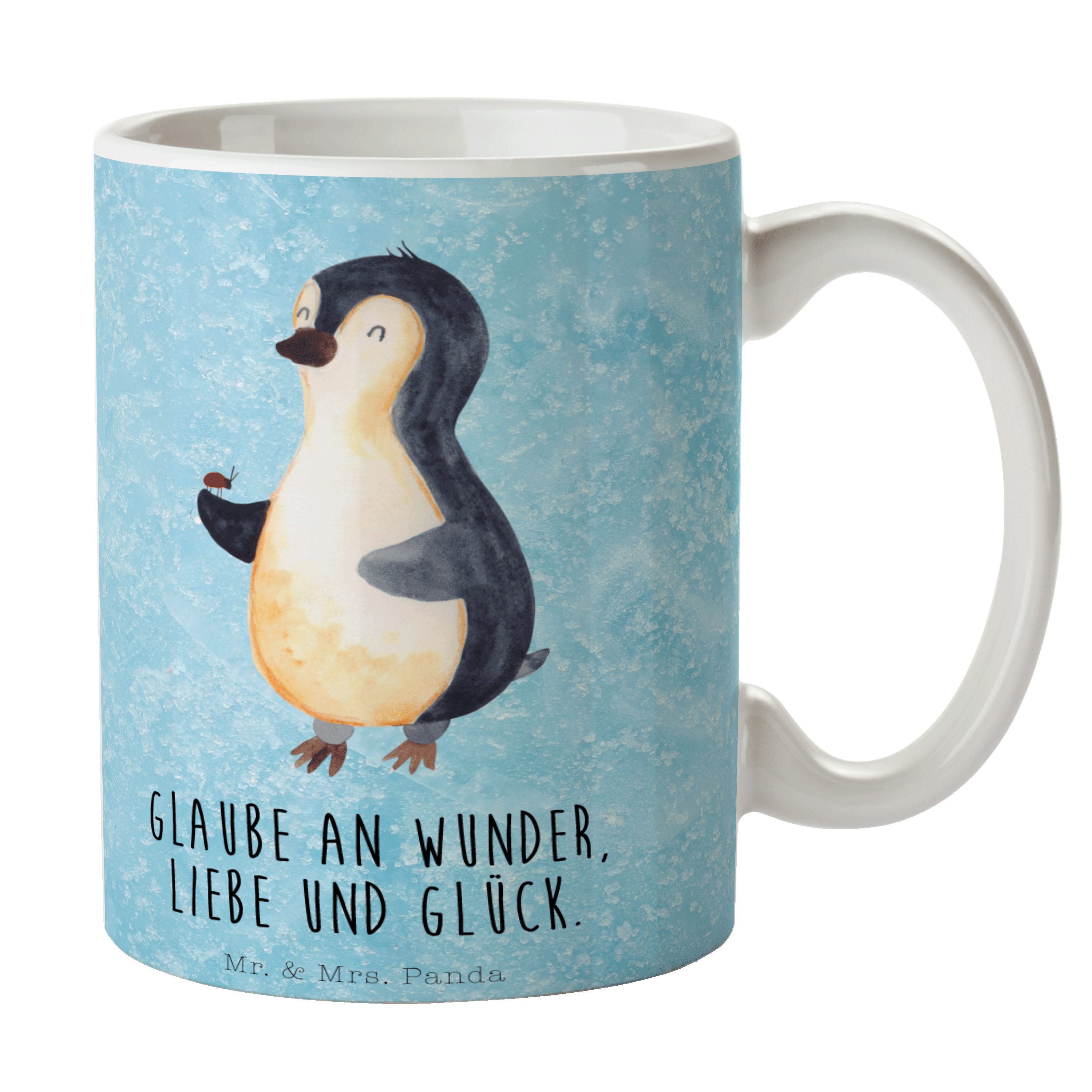 Mr. & Mrs. Panda Tasse Pinguin Marienkäfer - Eisblau - Geschenk, kleine Wunder, Kaffeetasse, Keramik