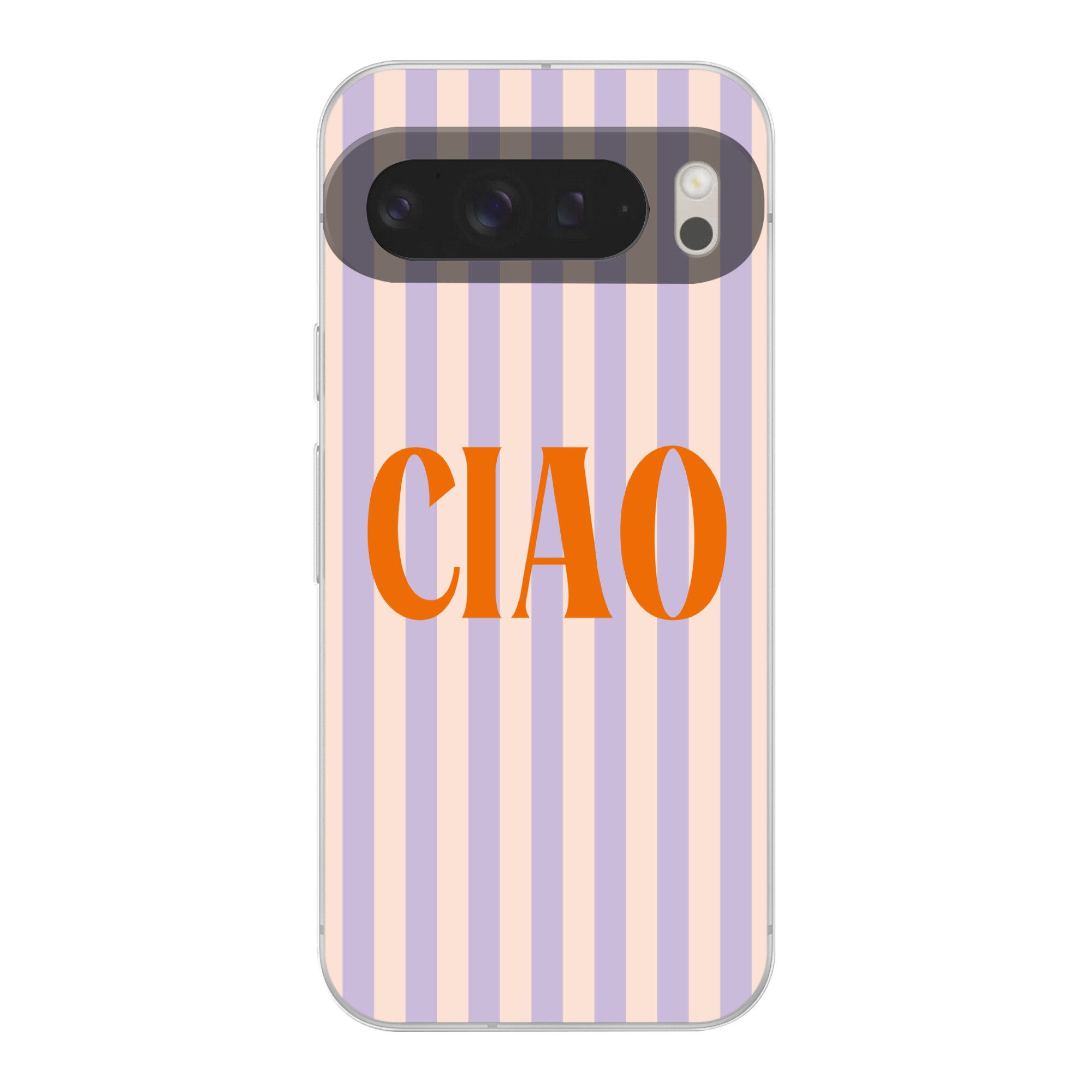 MuchoWow Handyhülle für Google Pixel 9 Pro XL Ciao - Zitat - Pastell - Streifen, Handy Case, Silikon, Bumper Case Dünn