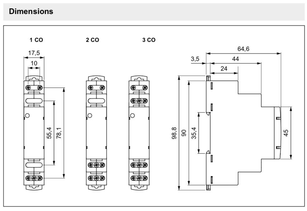Hutschiene bis 12V Schaltrelais Wechsler, 240V - für 3 Relpol Installationsrelais 8A Verteilerbox AC/DC RPI-3P-UNI