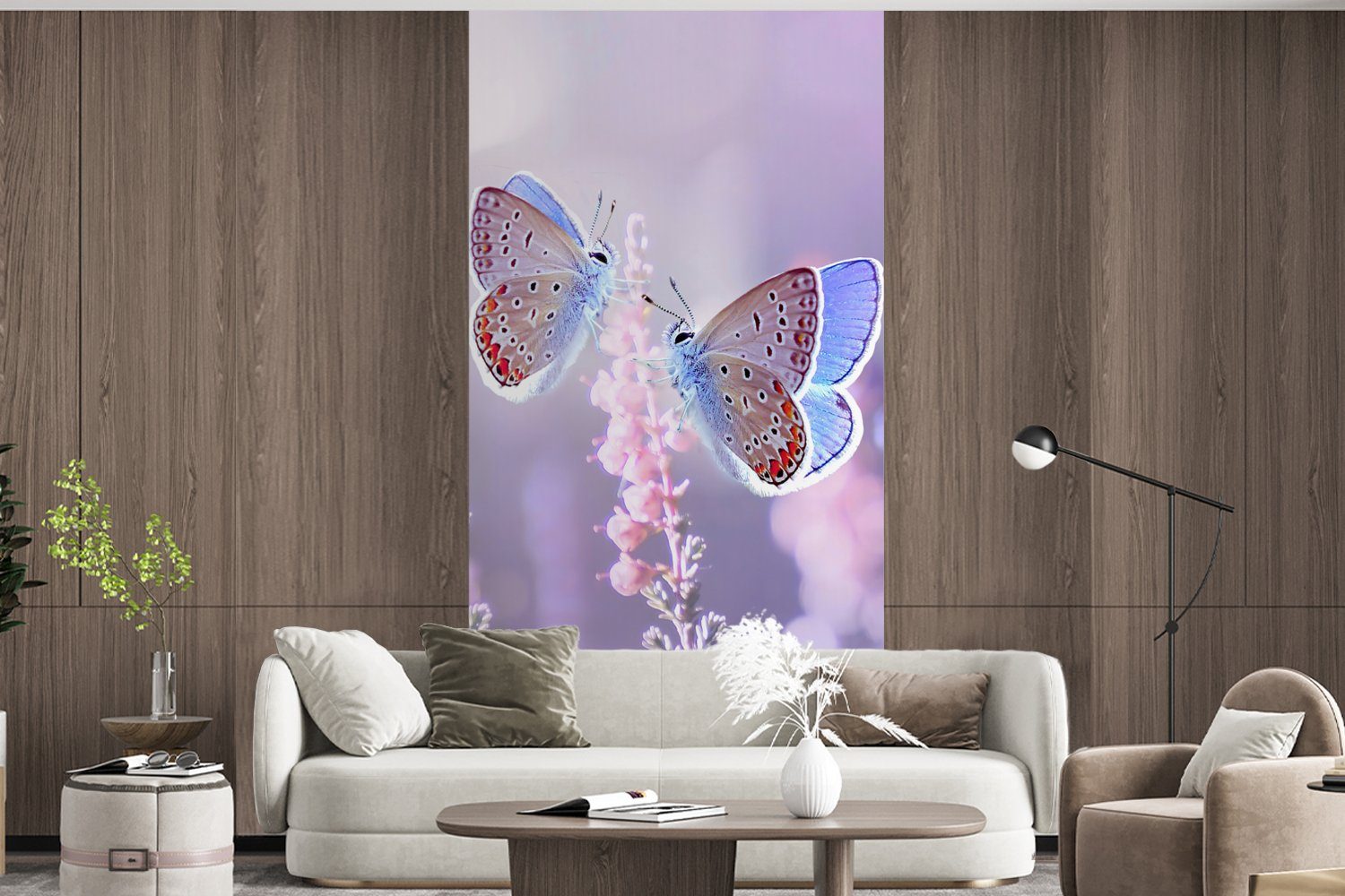 - Schlafzimmer St), - Fototapete (2 Vliestapete Schmetterling bedruckt, Blumen Lavendel Fototapete für MuchoWow - Küche, Matt, Wohnzimmer Lila,