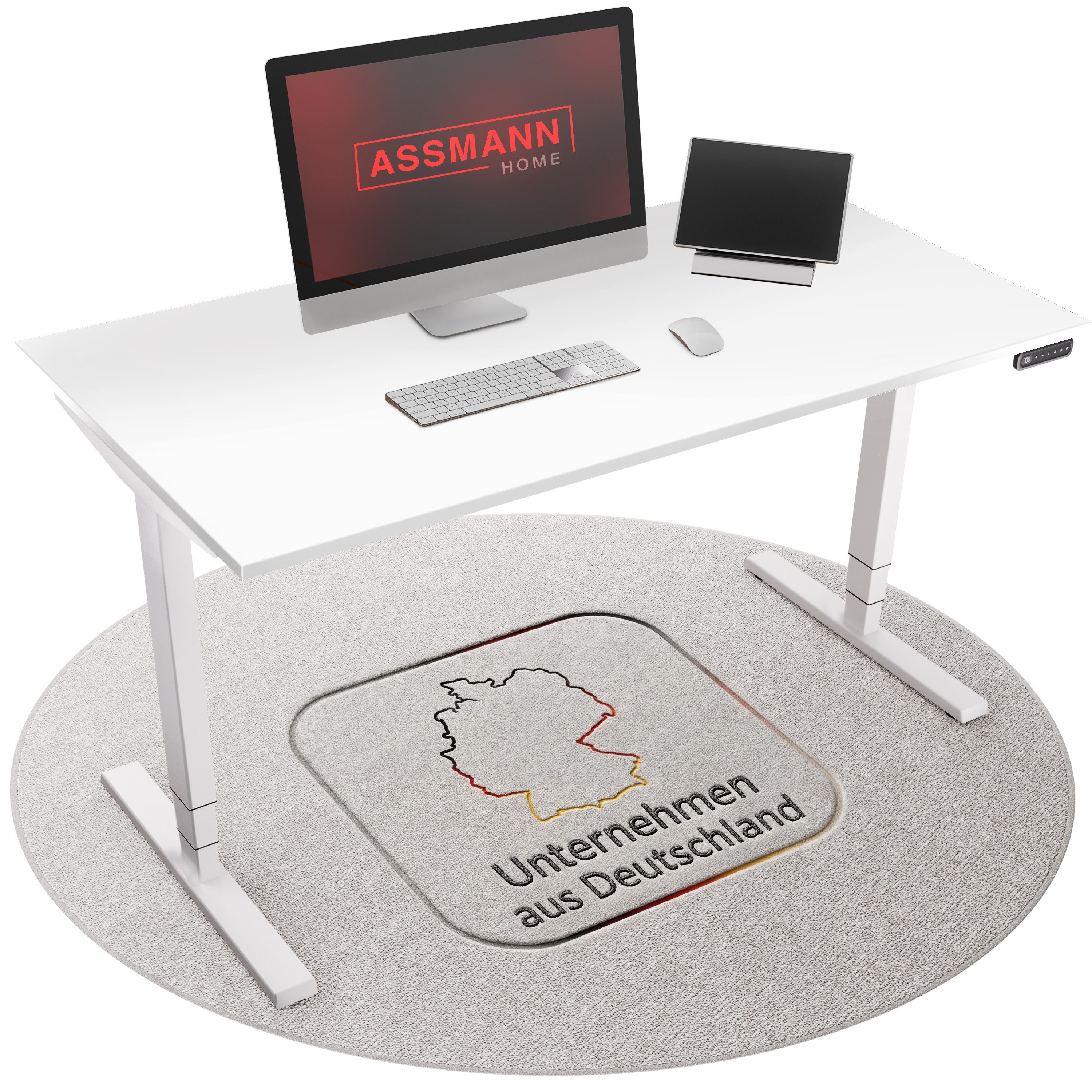 ASSMANN Büromöbel Schreibtisch Y-LINE (160x70cm Weiß Kollisions-Schutz, Elektrisch höhenverstellbar, Kindersicherung 2-fach-Motorik Doppelhub, einfache Montage, für Büro und Homeoffice), TÜV-zertifiziert, Blauer Engel, 5 Jahre Herstellergarantie