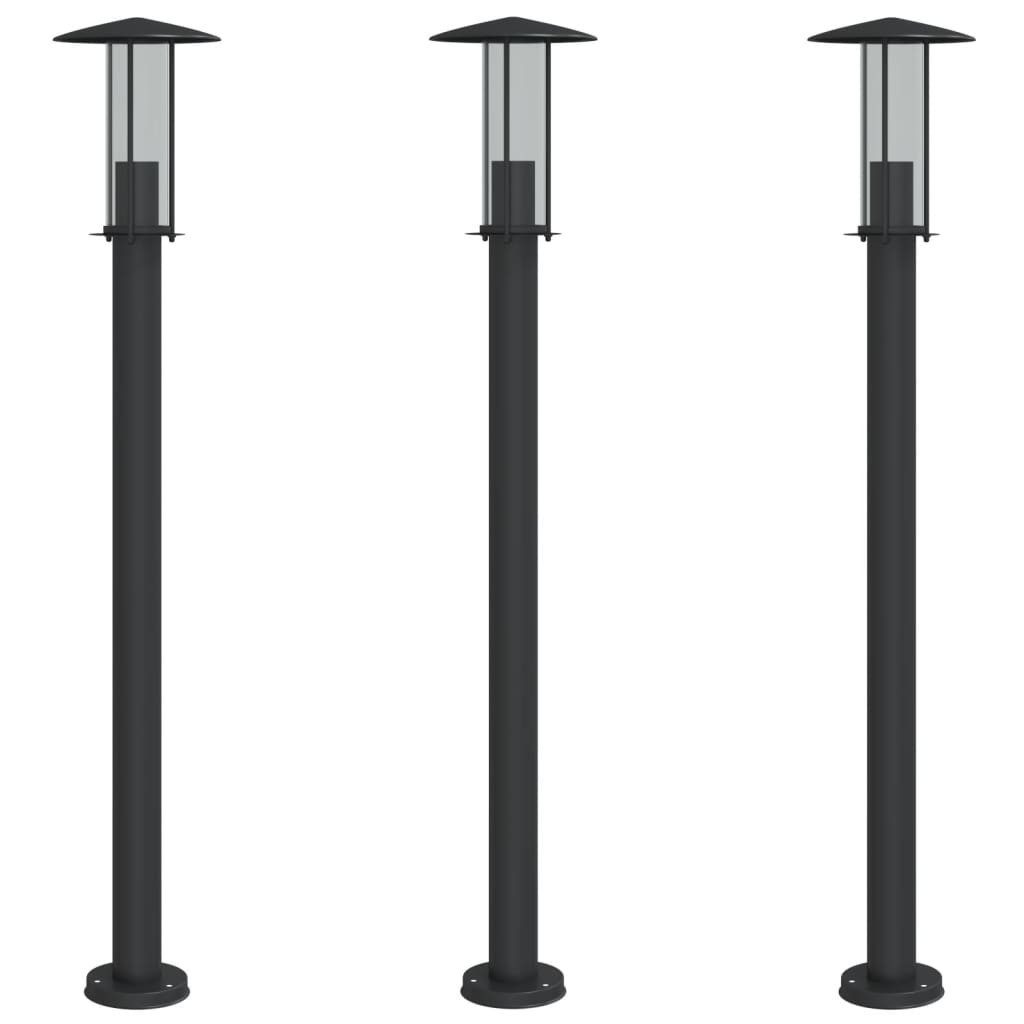 vidaXL Gartenleuchte Wegeleuchten 3 Stk. Schwarz 100 cm Edelstahl