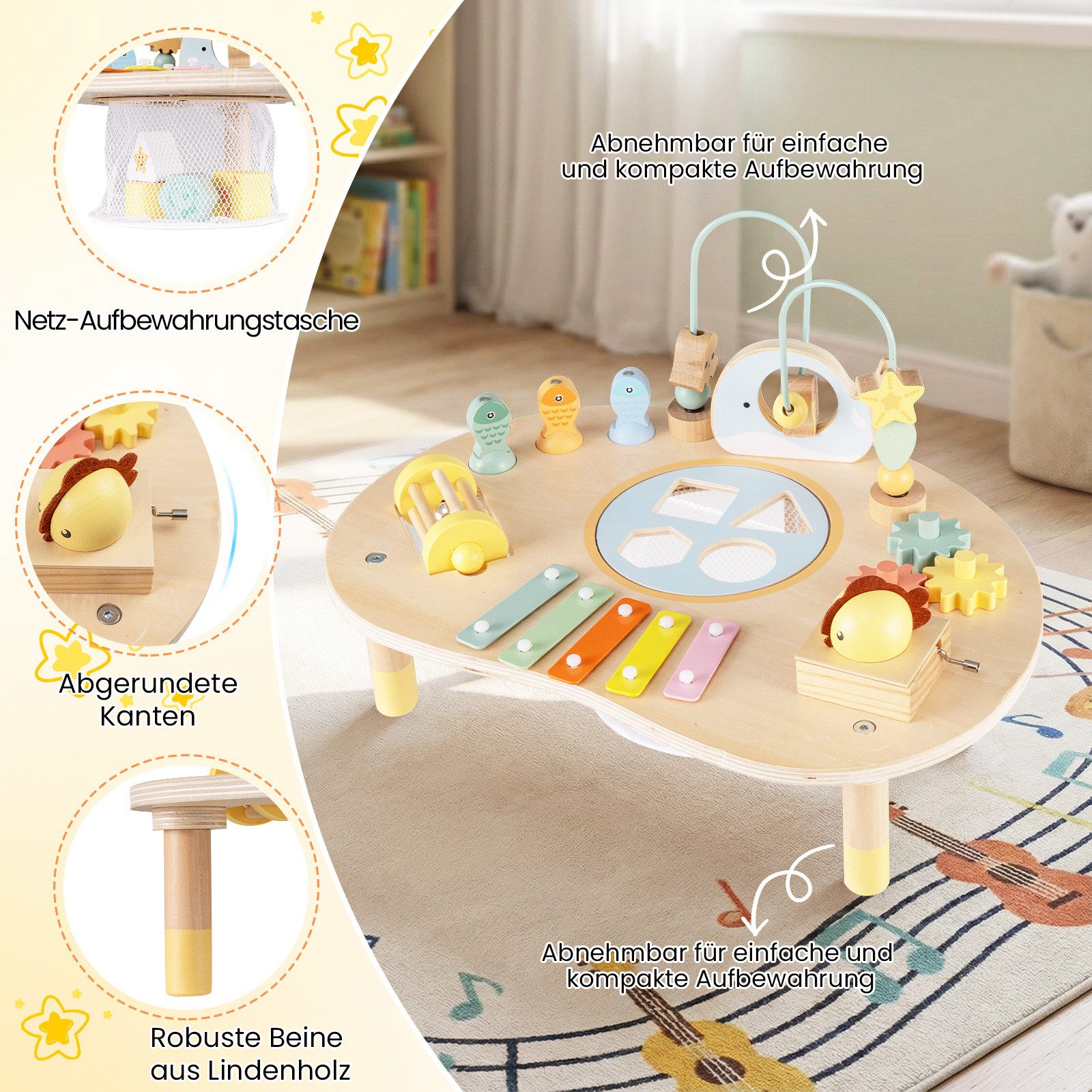 COSTWAY Lernspielzeug, 7-in-1 Aktivitätstisch, Montessori Sinnes-Spielzeug