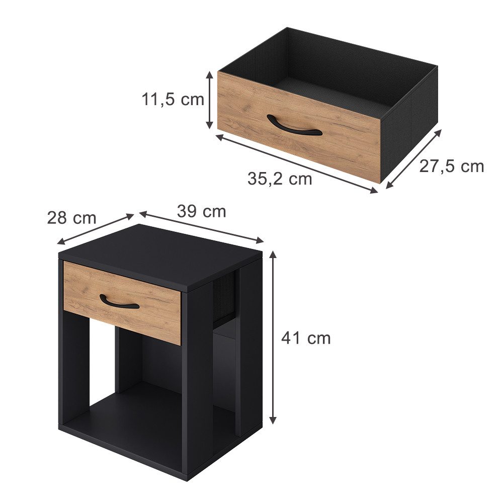 Vicco Nachtschrank Virela, Anthrazit/Goldkraft Eiche, 39 x 41 cm 2er Set günstig online kaufen