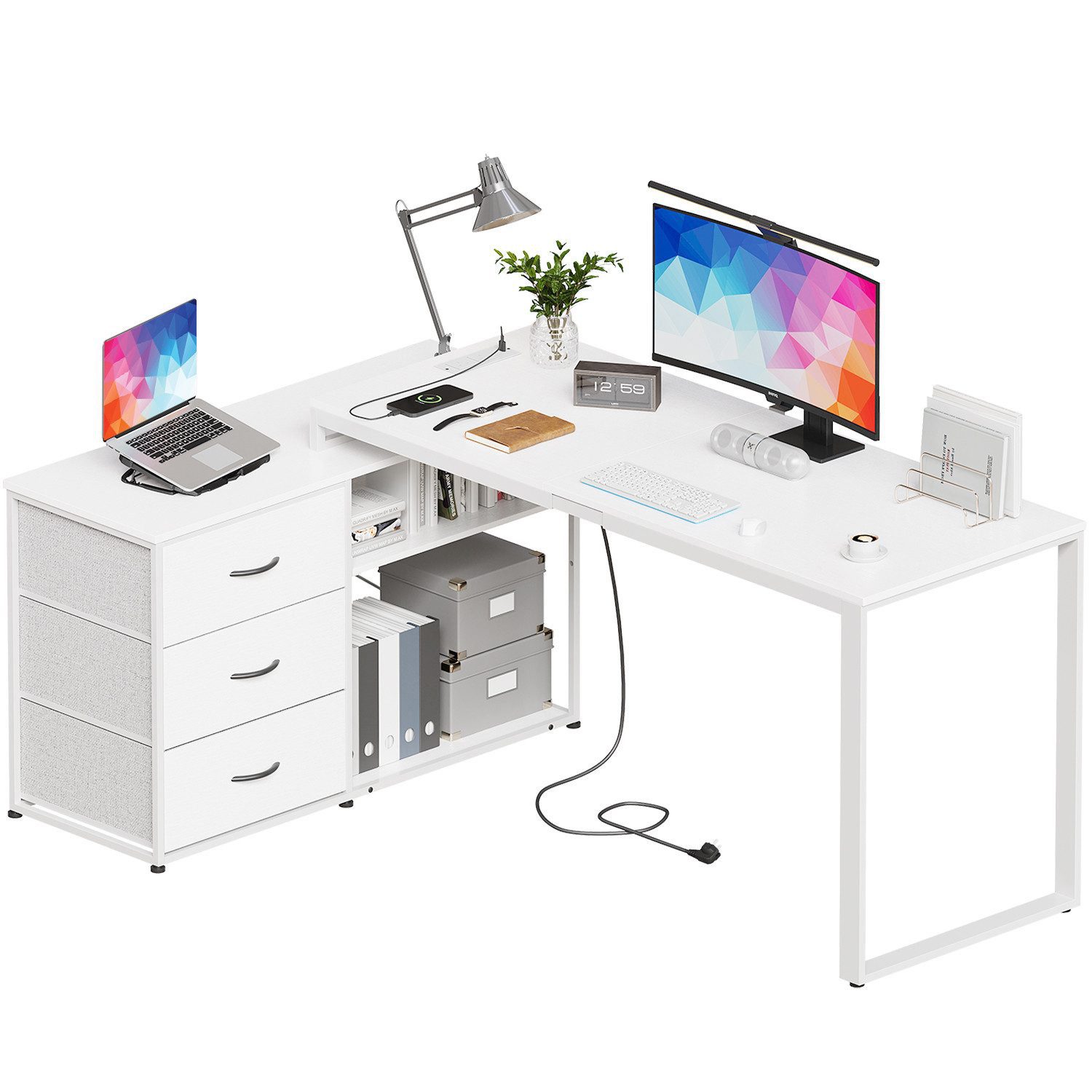 HOMALL Schreibtisch L-förmiger Computertisch mit 3 günstig online kaufen