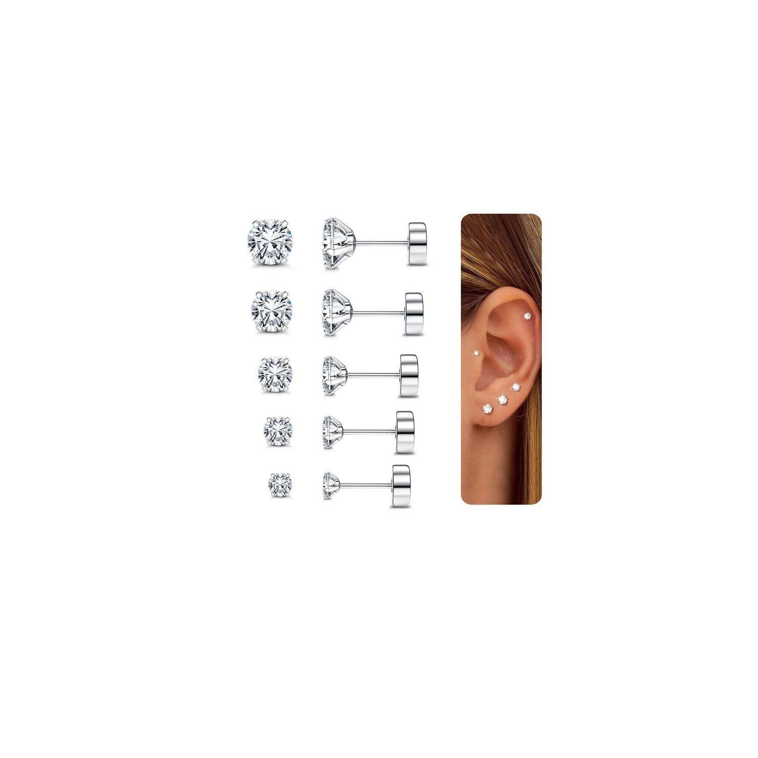 LuxusKollektion Ohrstecker-Set Ohrstecker Set Zirkonia 5 Paar Silber Gold