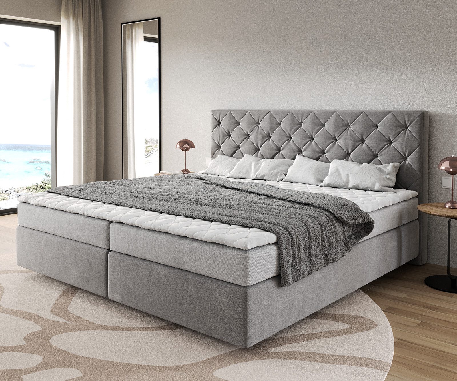 DELIFE Boxspringbett Dream-Great, Mikrofaser Grau 200x200 cm Bonell-Matratz günstig online kaufen