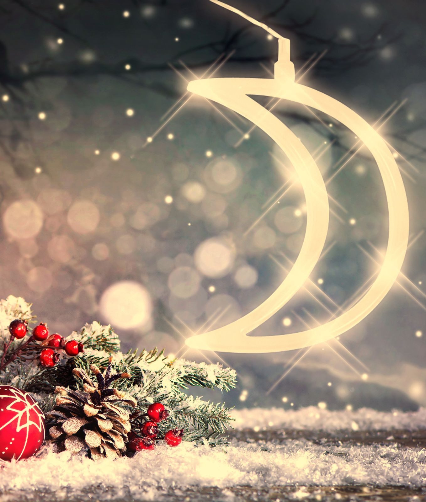 BURI Lichterkette LED Weihnachtsdeko Stern Mond Glocke Rentier Fensterdeko Lichterkette, Mond