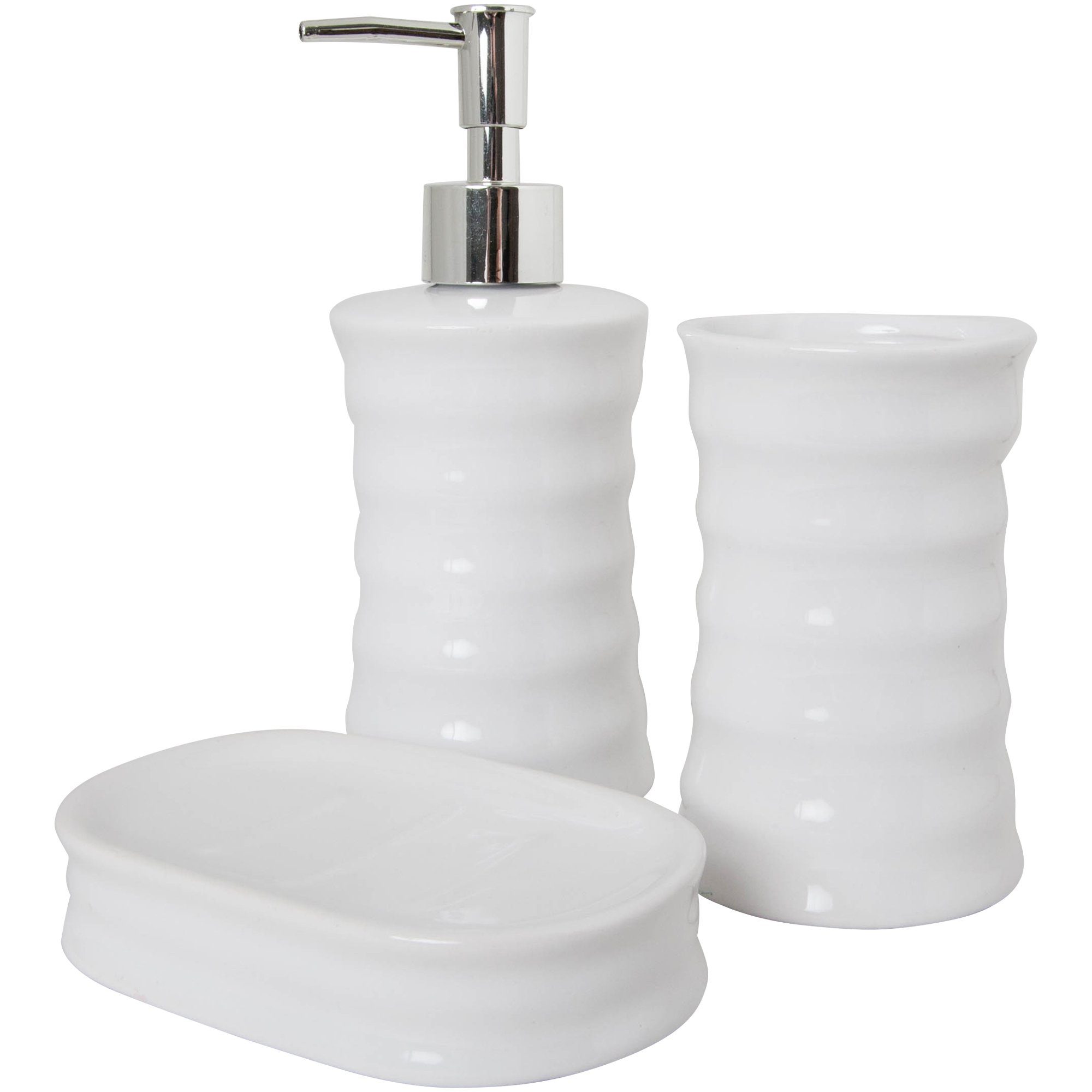 Badaccessoire-Set Seifenspender, Zahnputzbecher und Seifenschale