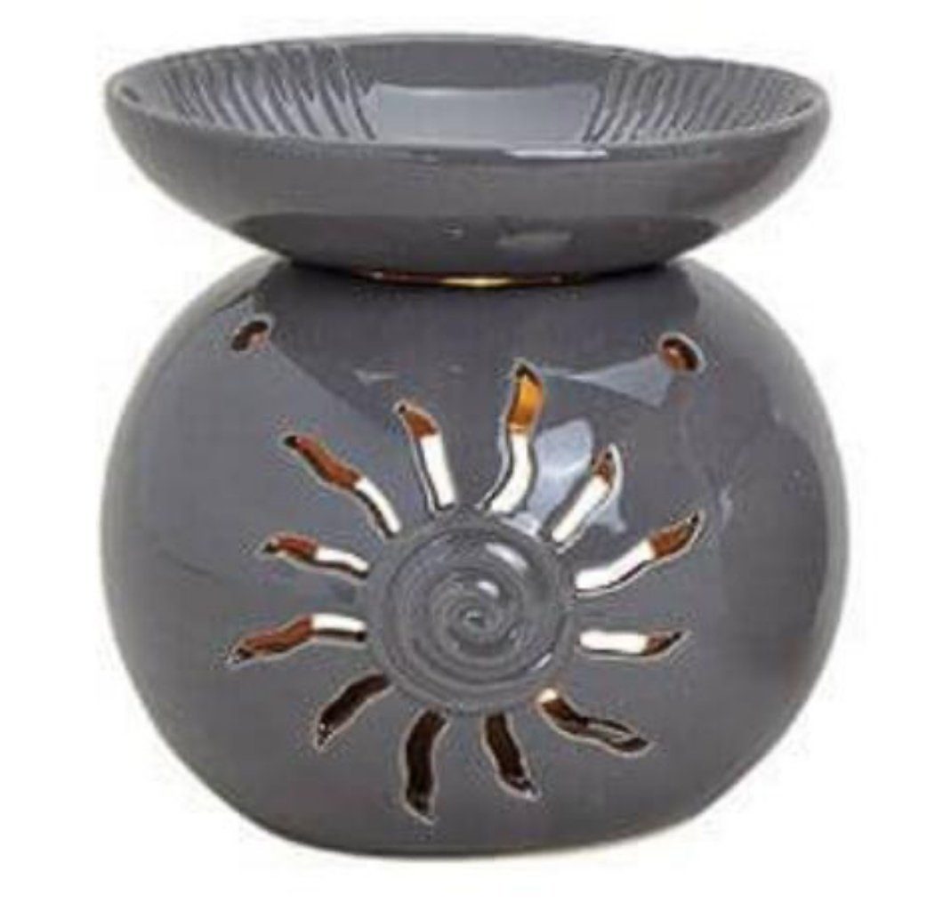 G. Wurm Kerzenhalter, Duftlampe Sonne aus Keramik, grau, für Teelichter,  Ausführung mit abnehmbarer Duftschale, ideal für